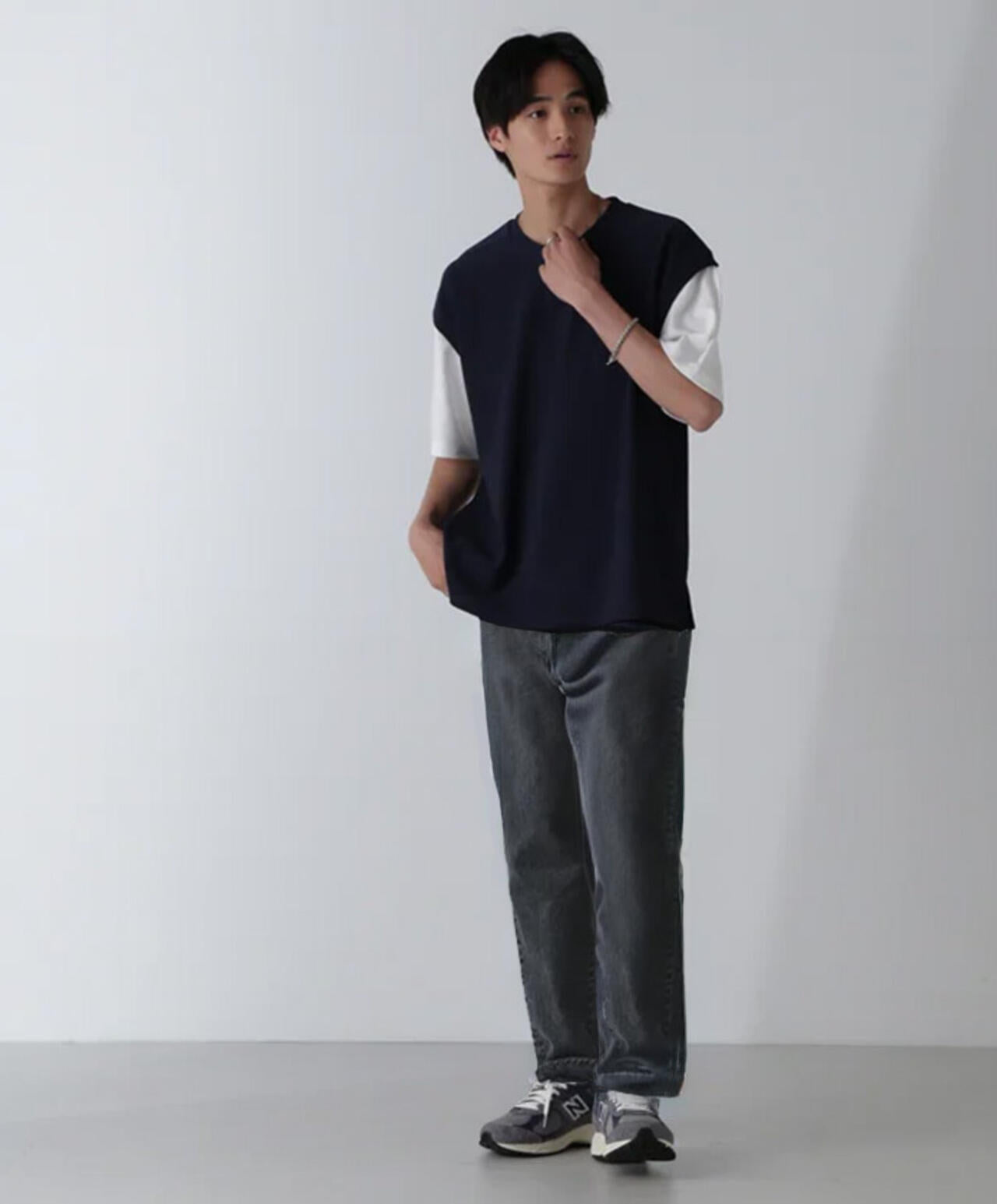 フェイクレイヤードリラックスTシャツ 半袖 6724224224