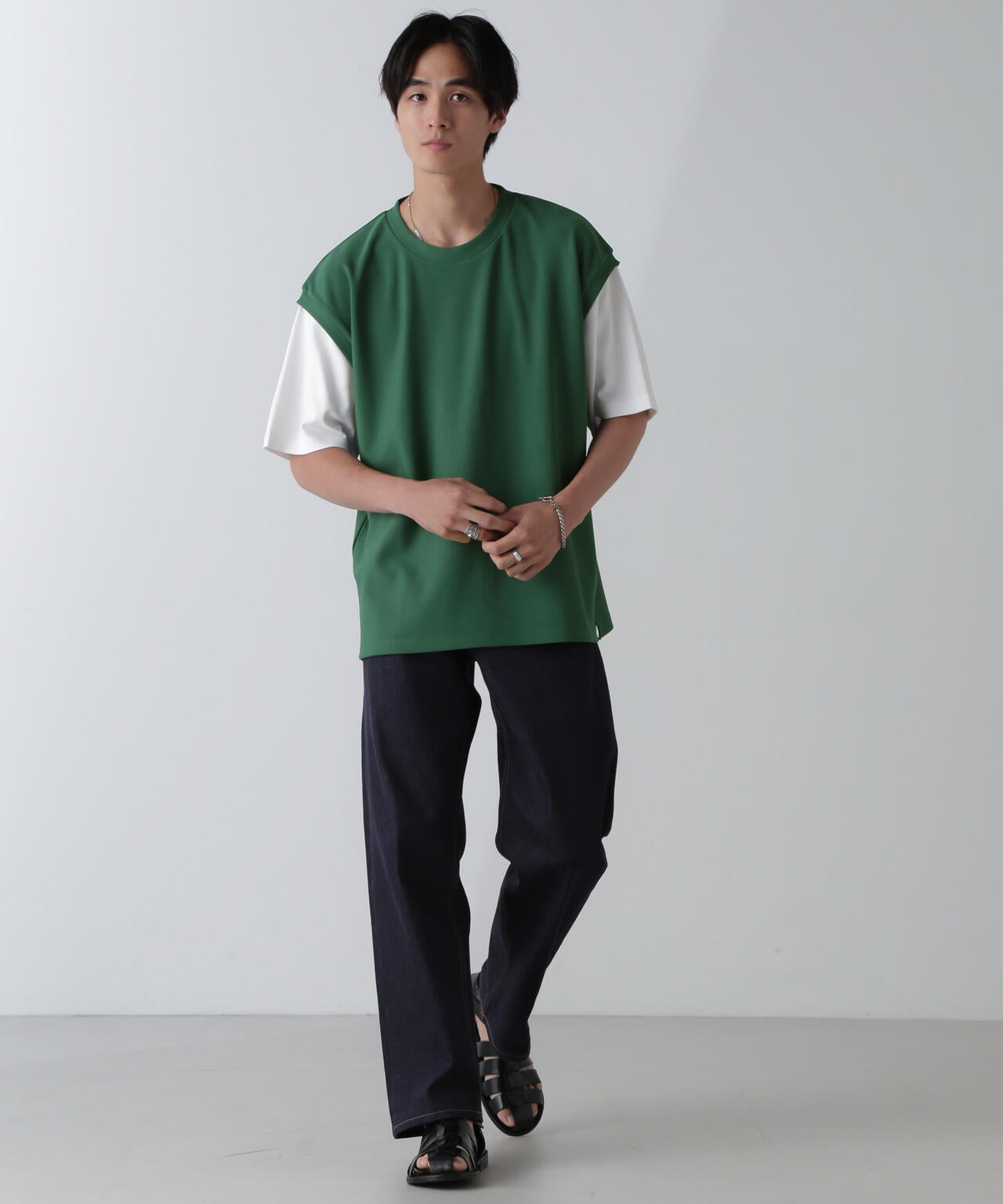 フェイクレイヤードリラックスTシャツ 半袖 6724224224