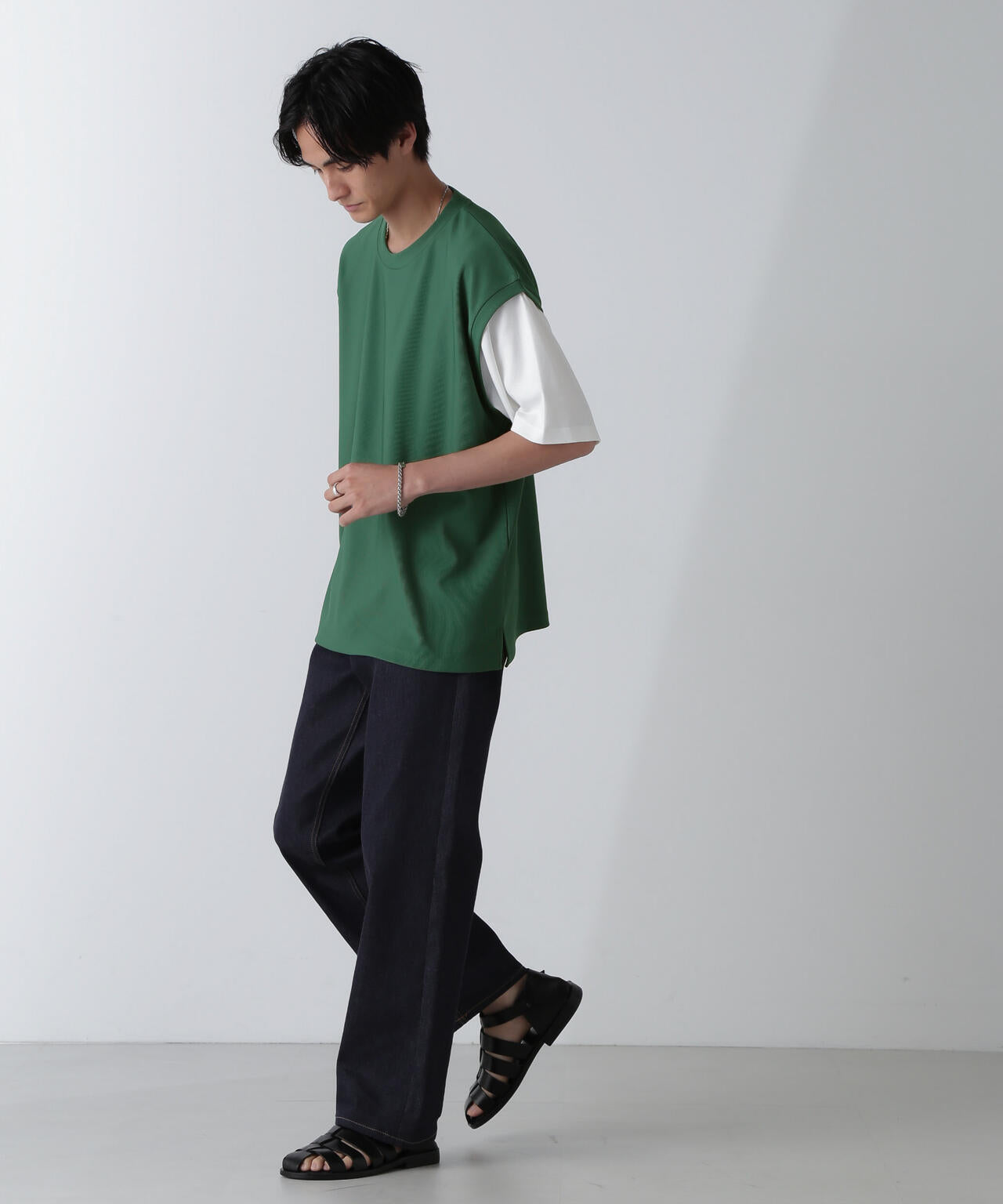 フェイクレイヤードリラックスTシャツ 半袖 6724224224