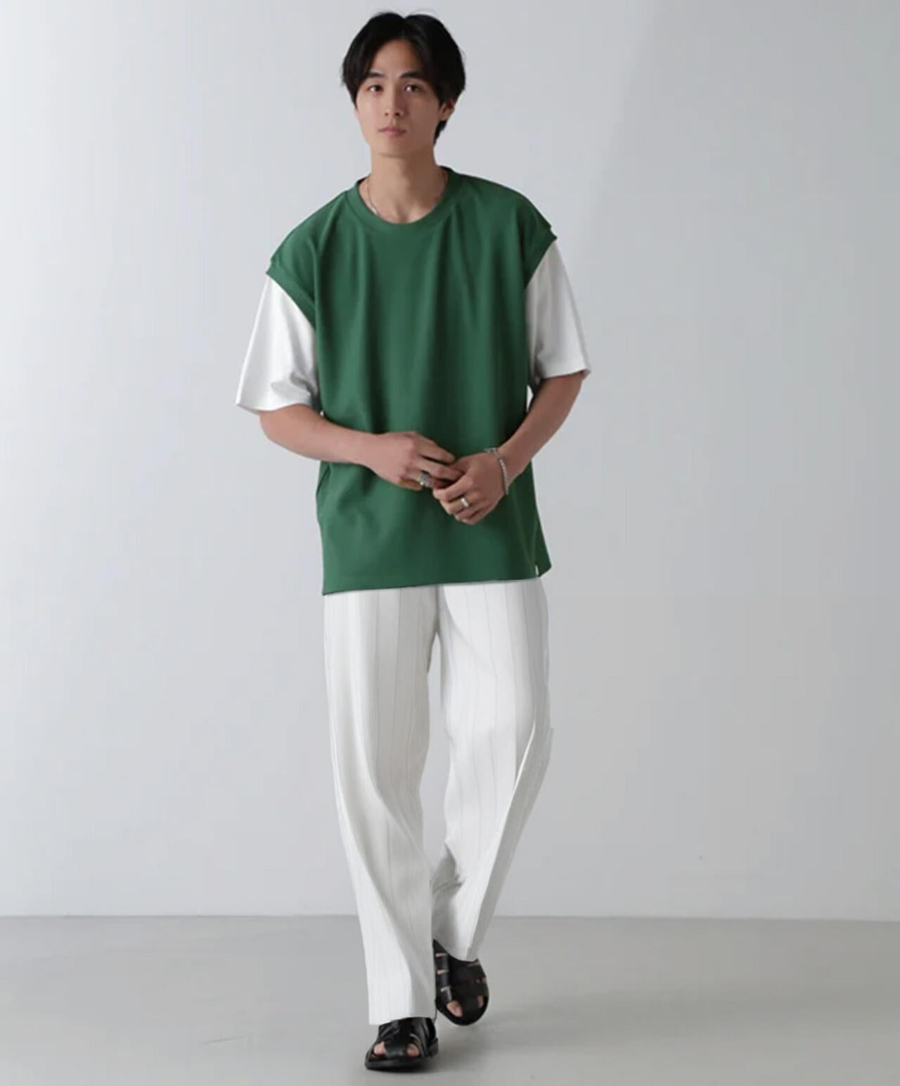 フェイクレイヤードリラックスTシャツ 半袖 6724224224