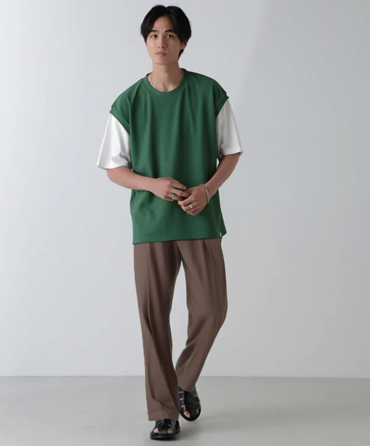 フェイクレイヤードリラックスTシャツ 半袖 6724224224