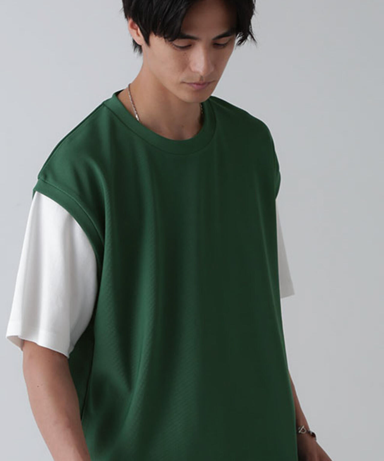 フェイクレイヤードリラックスTシャツ 半袖 6724224224