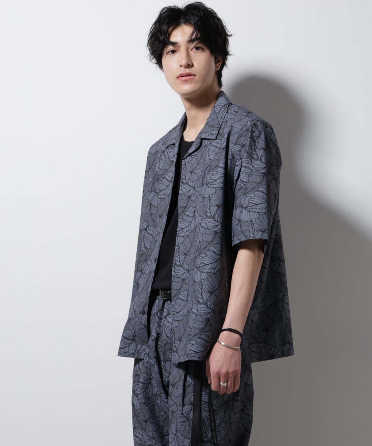 ボタニカルパターンサッカーシャツ 半袖(セットアップ可) 6725121234