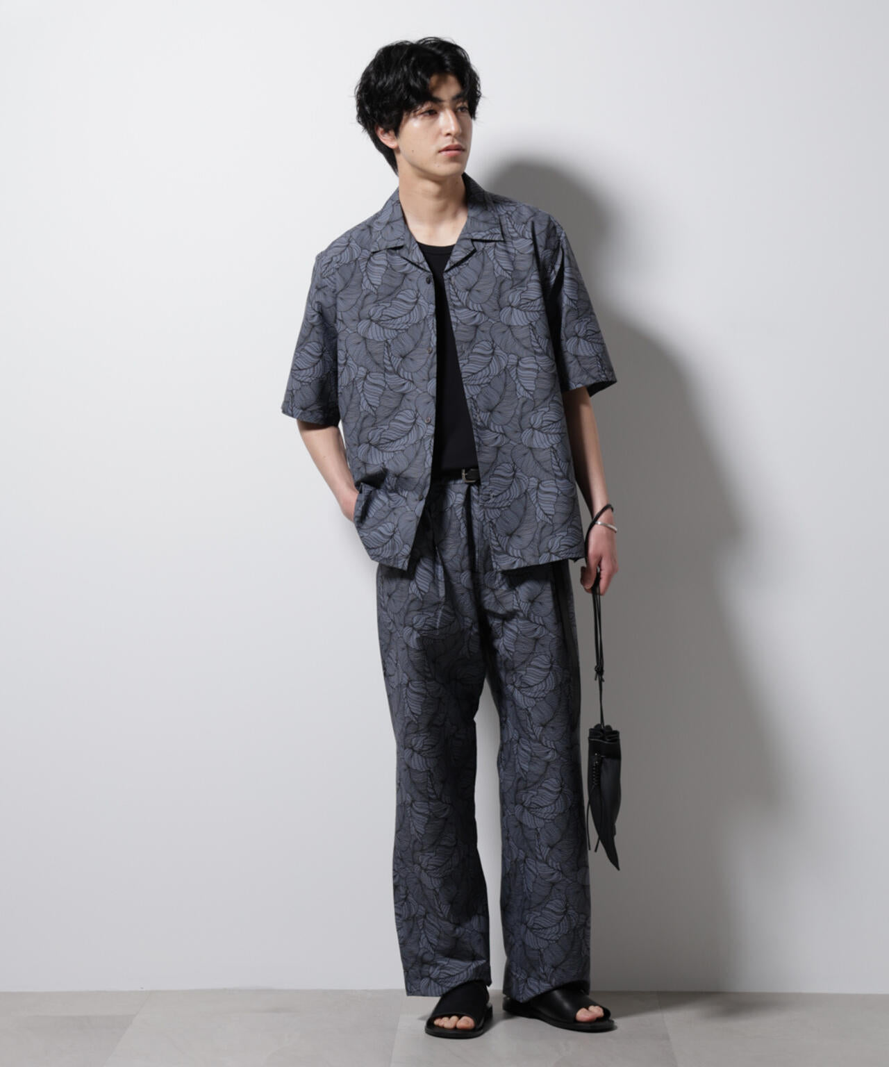 ボタニカルパターンサッカーシャツ 半袖(セットアップ可) 6725121234