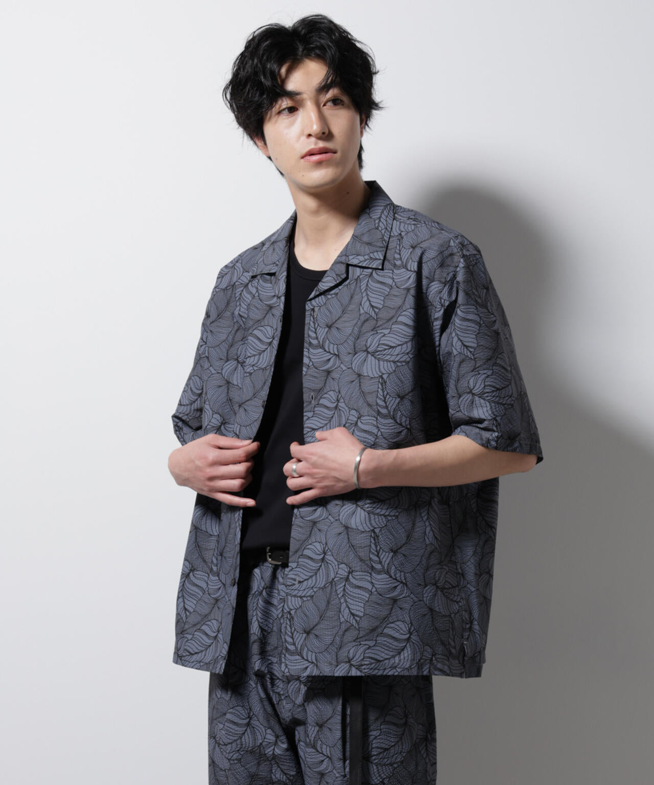 ボタニカルパターンサッカーシャツ 半袖(セットアップ可) 6725121234