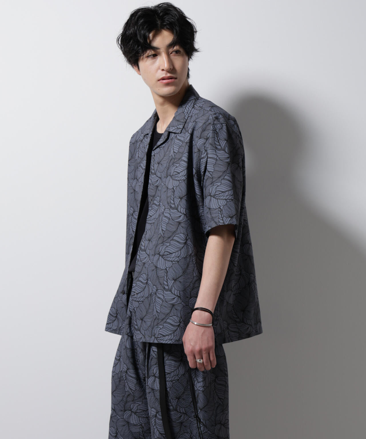 ボタニカルパターンサッカーシャツ 半袖(セットアップ可) 6725121234