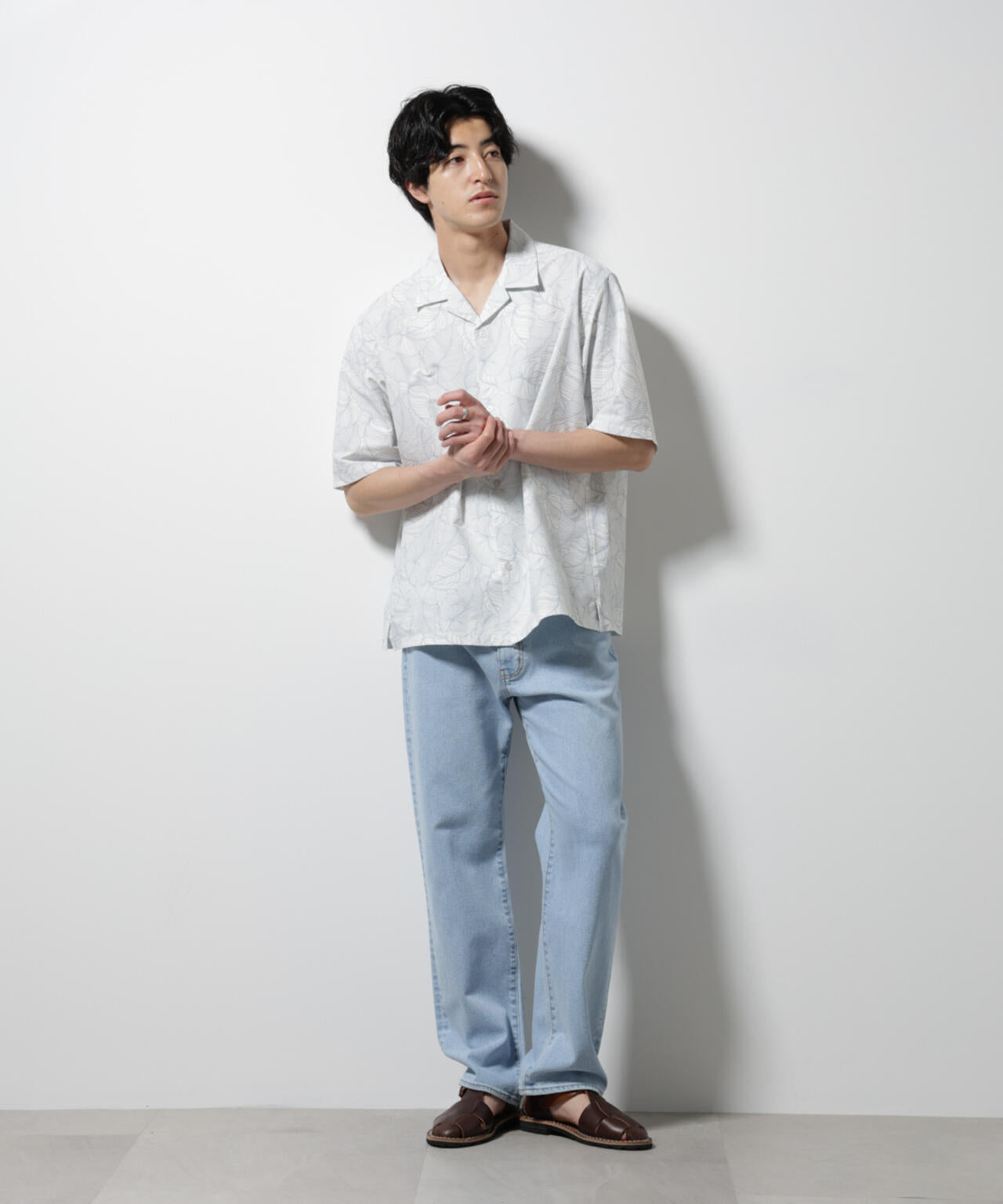 ボタニカルパターンサッカーシャツ 半袖(セットアップ可) 6725121234