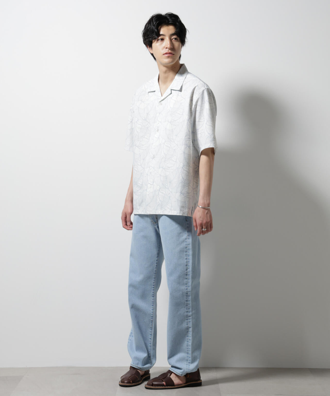 ボタニカルパターンサッカーシャツ 半袖(セットアップ可) 6725121234