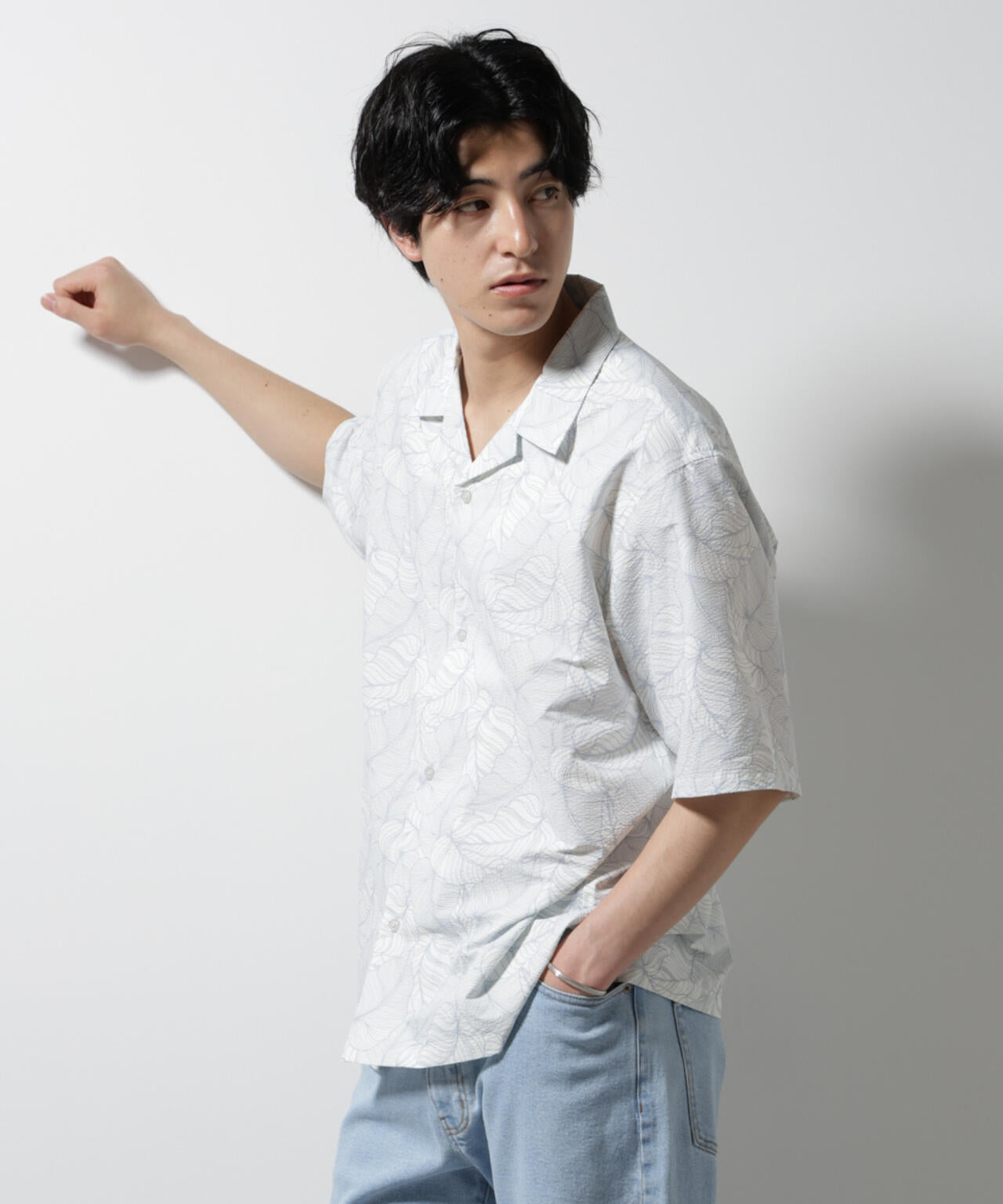 ボタニカルパターンサッカーシャツ 半袖(セットアップ可) 6725121234