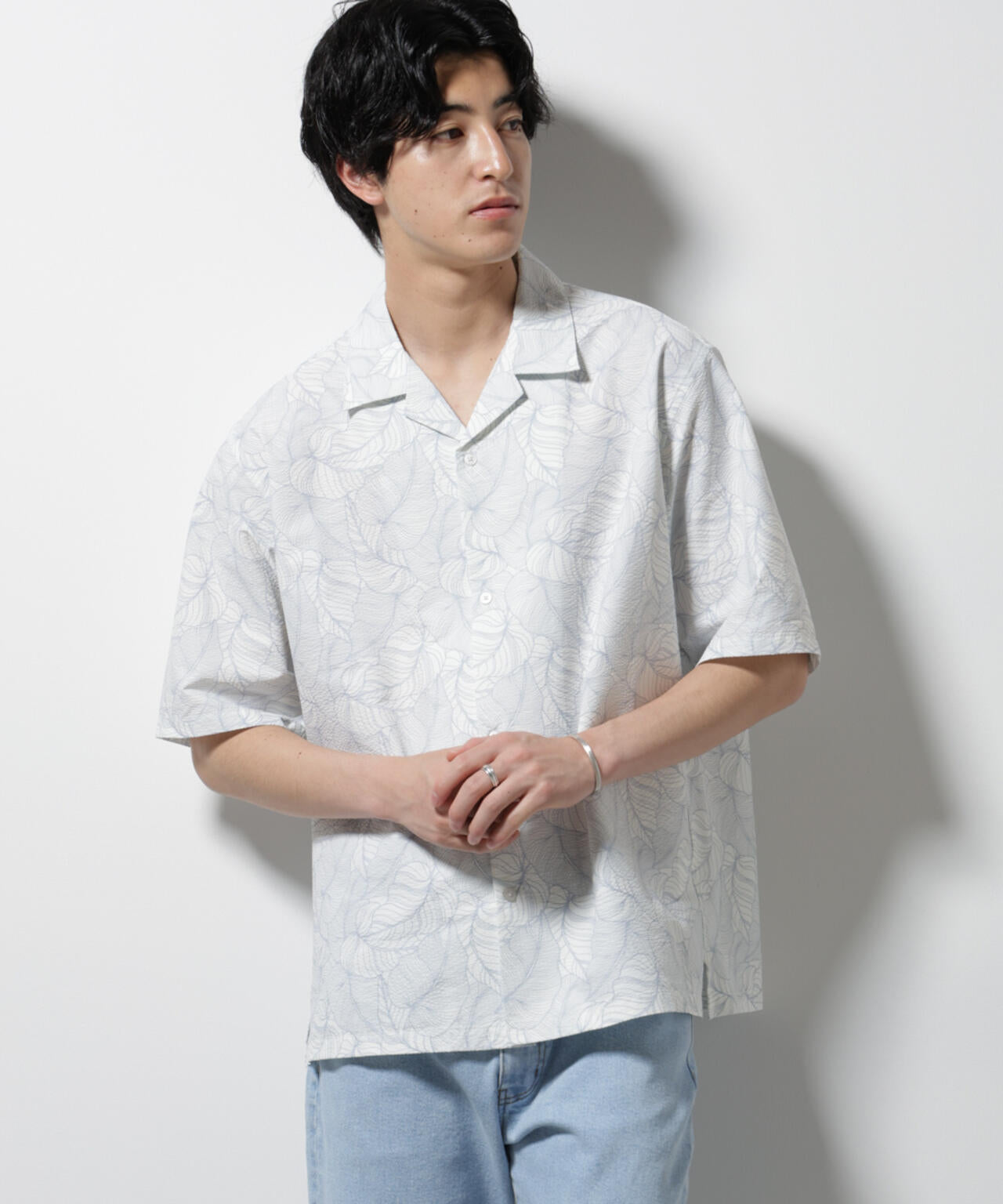 ボタニカルパターンサッカーシャツ 半袖(セットアップ可) 6725121234