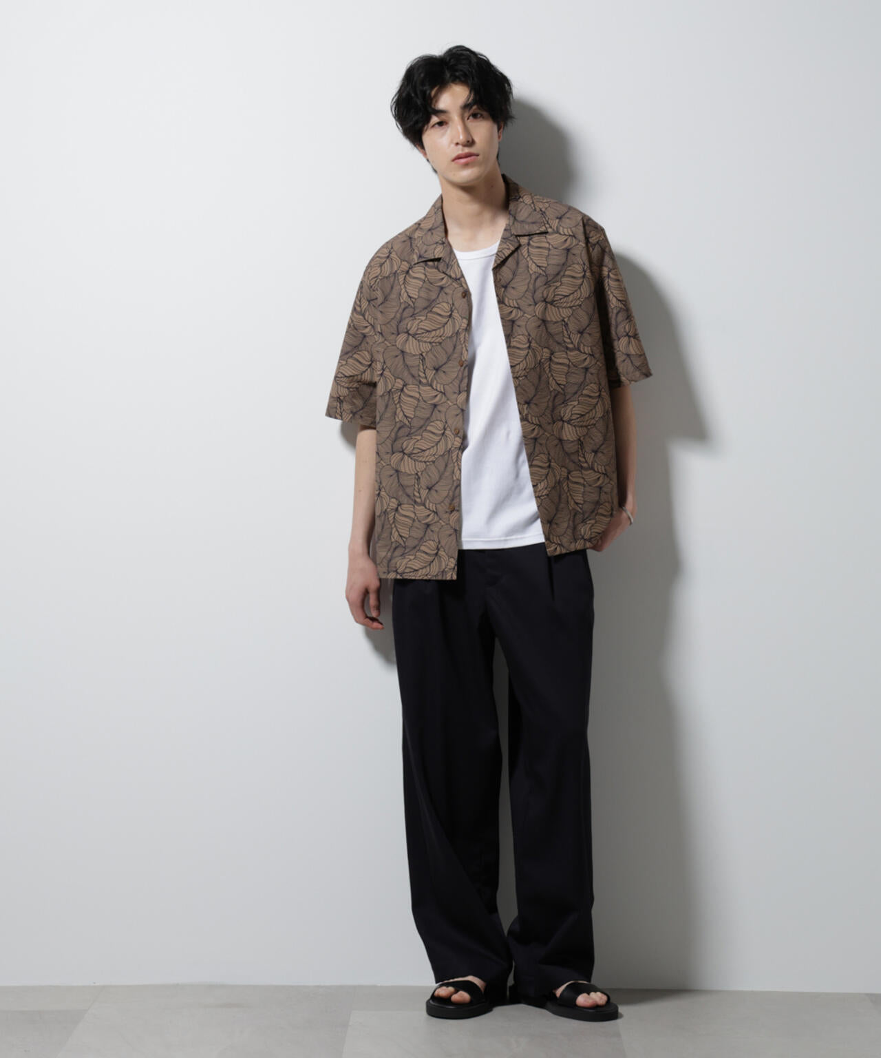 ボタニカルパターンサッカーシャツ 半袖(セットアップ可) 6725121234