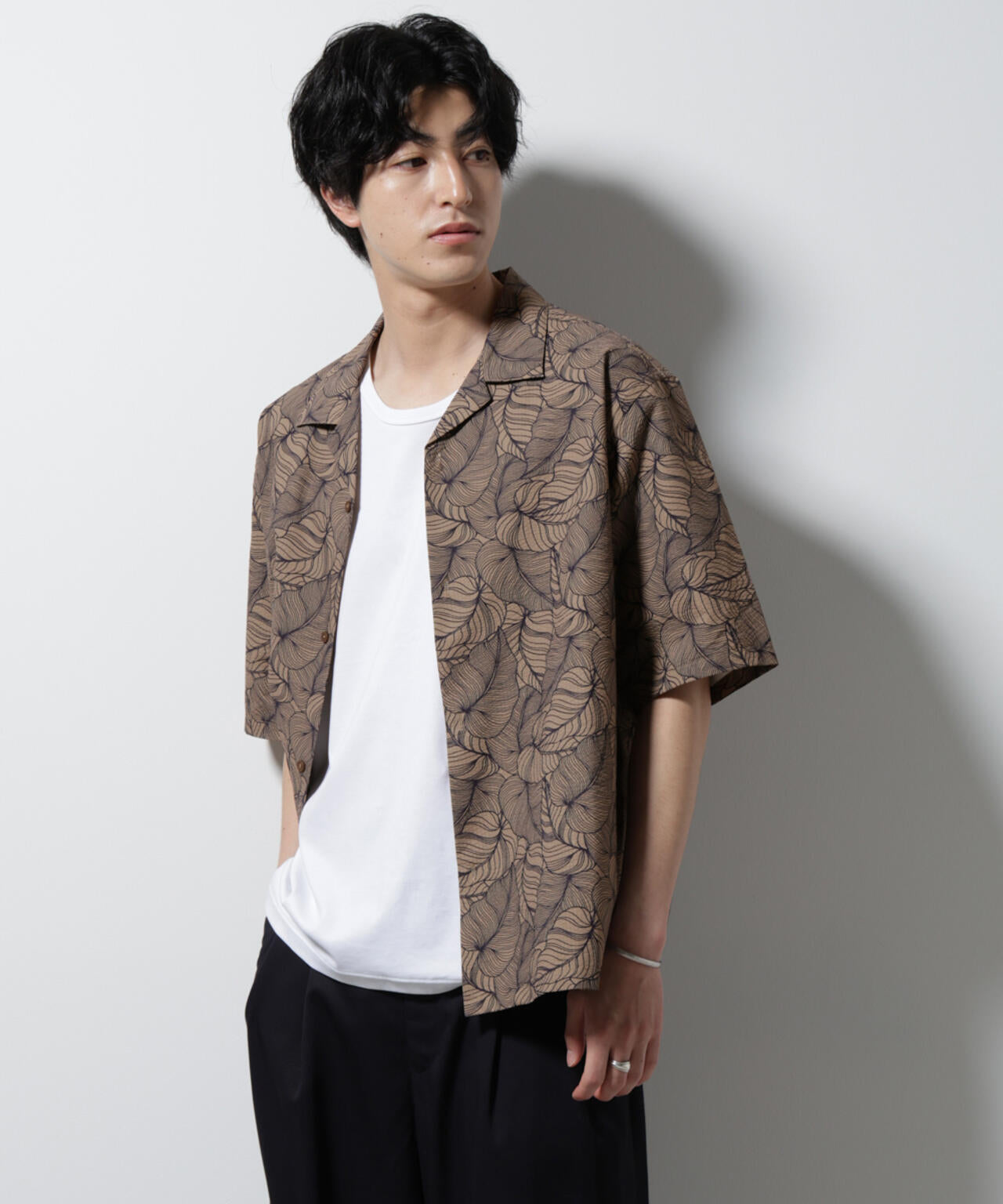 ボタニカルパターンサッカーシャツ 半袖(セットアップ可) 6725121234