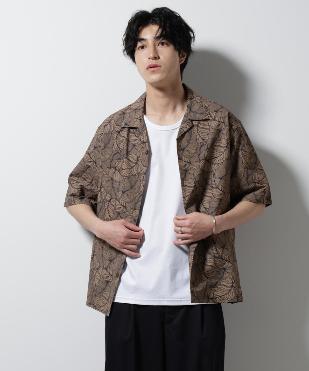 ボタニカルパターンサッカーシャツ 半袖(セットアップ可) 6725121234