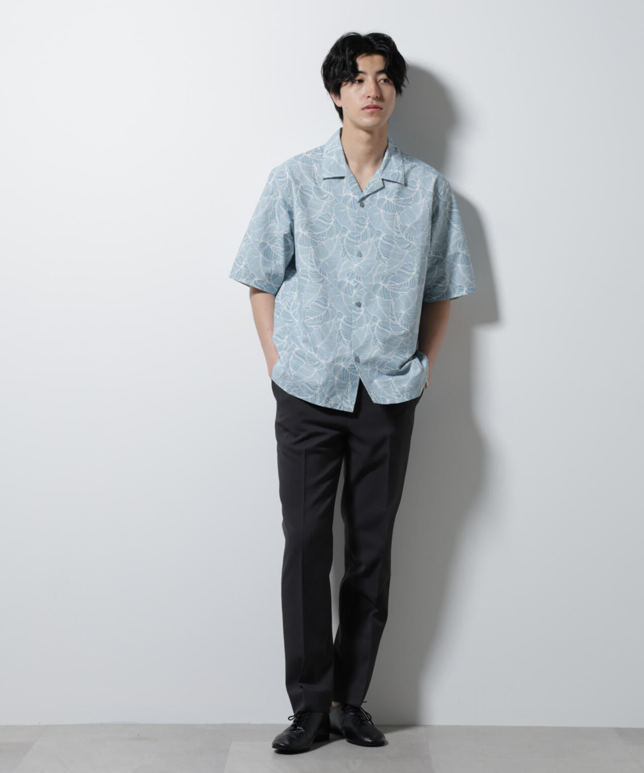 ボタニカルパターンサッカーシャツ 半袖(セットアップ可) 6725121234