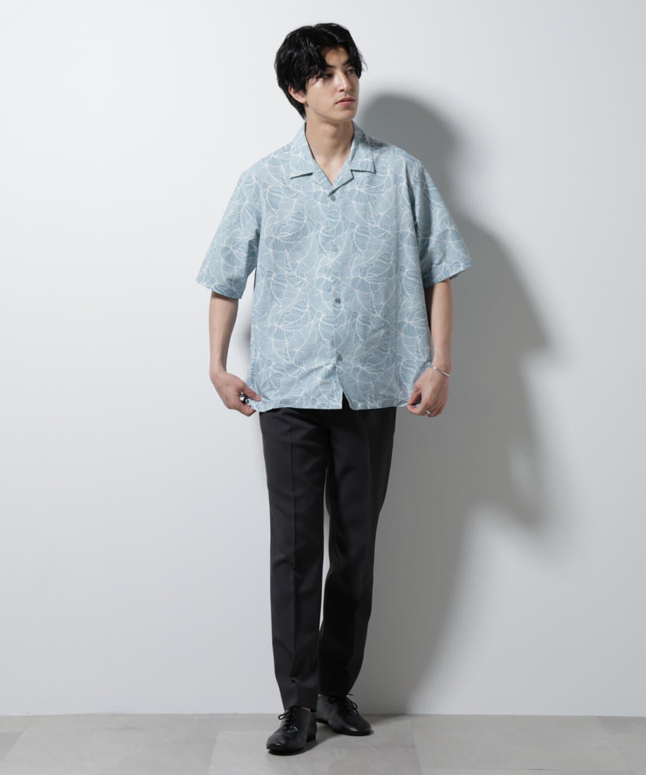 ボタニカルパターンサッカーシャツ 半袖(セットアップ可) 6725121234