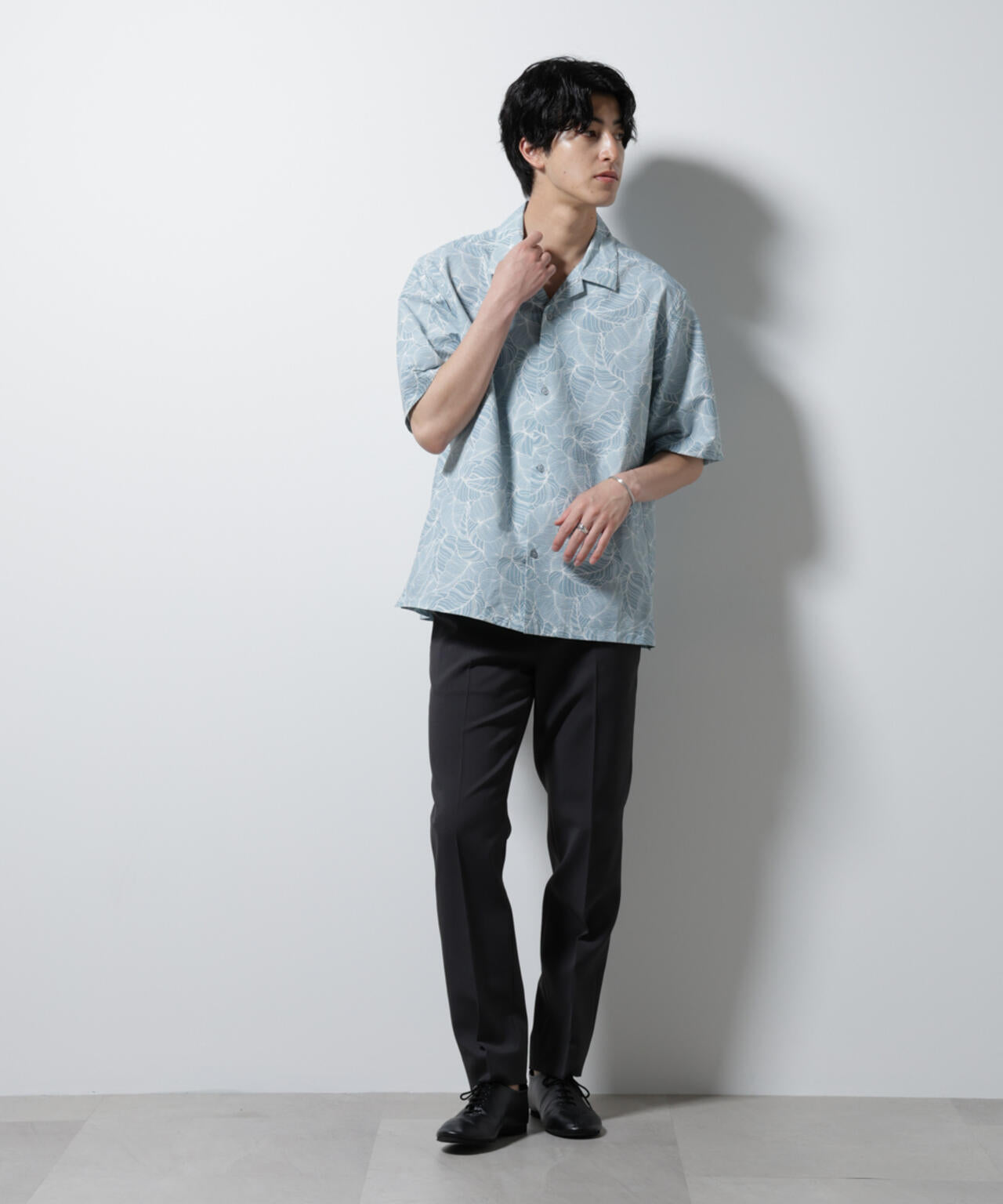 ボタニカルパターンサッカーシャツ 半袖(セットアップ可) 6725121234