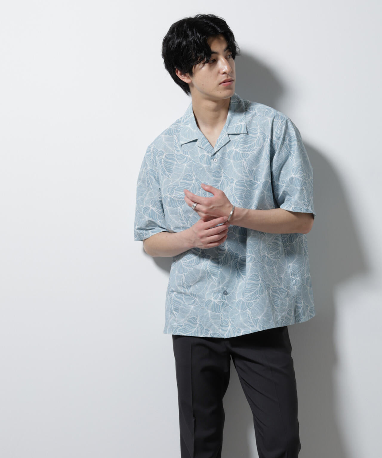 ボタニカルパターンサッカーシャツ 半袖(セットアップ可) 6725121234