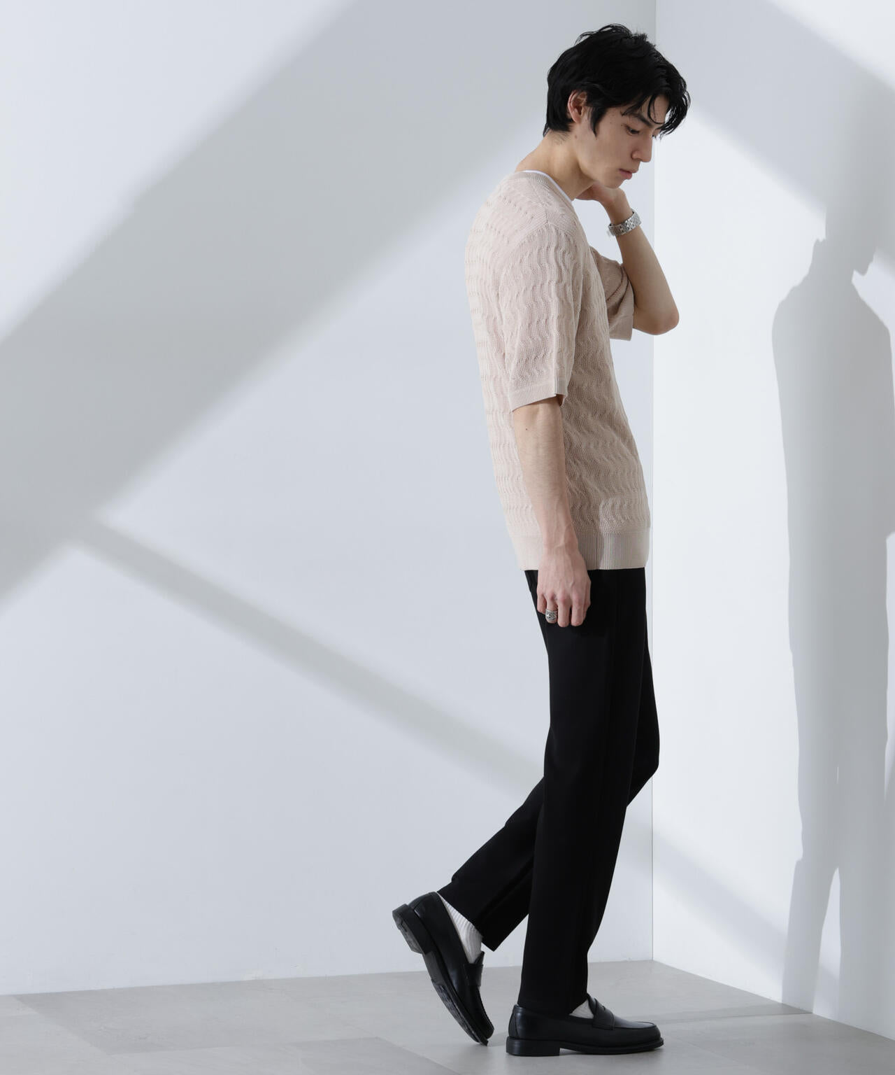 柄編みクルーネックニット 半袖 6725122204
