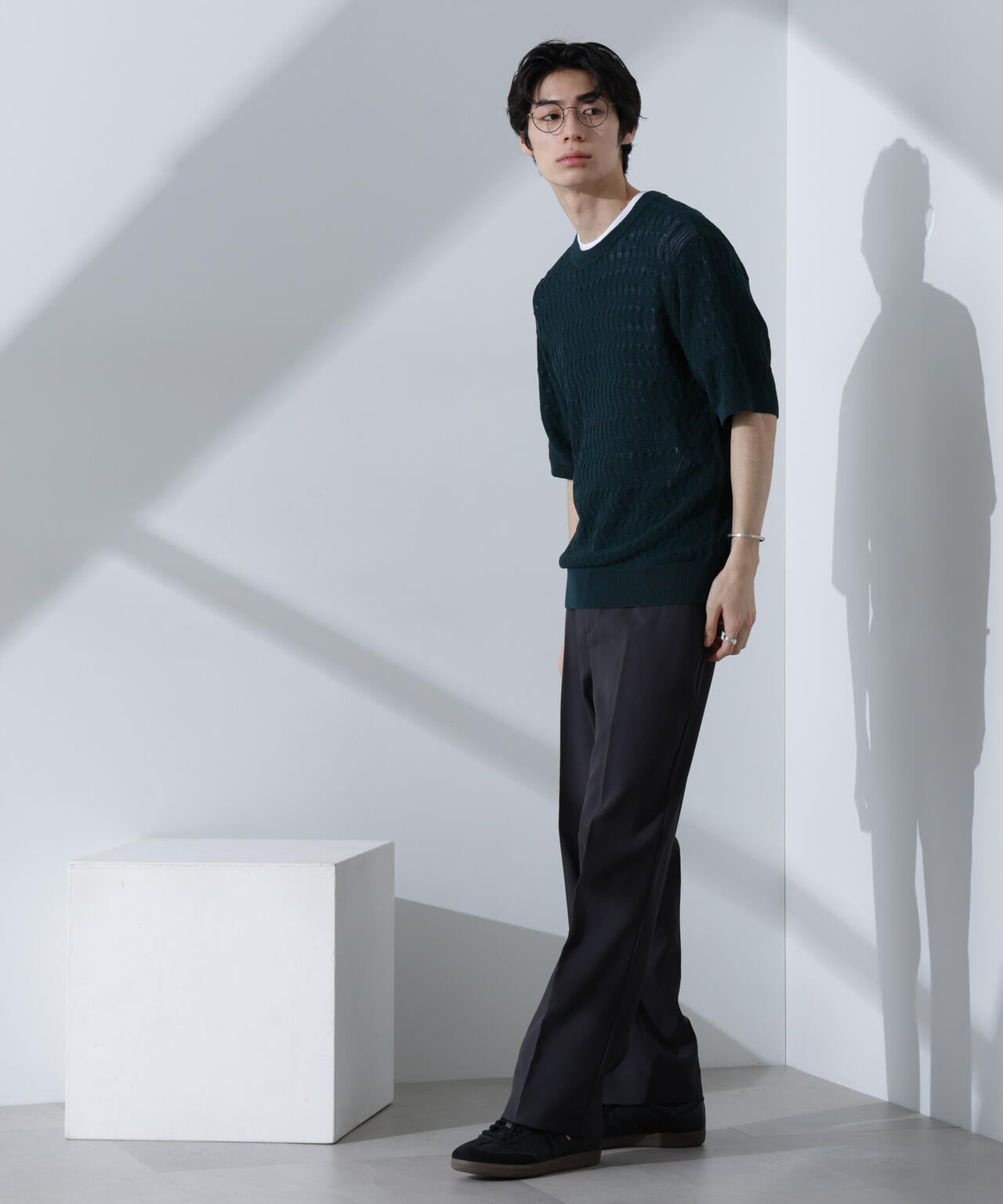 柄編みクルーネックニット 半袖 6725122204