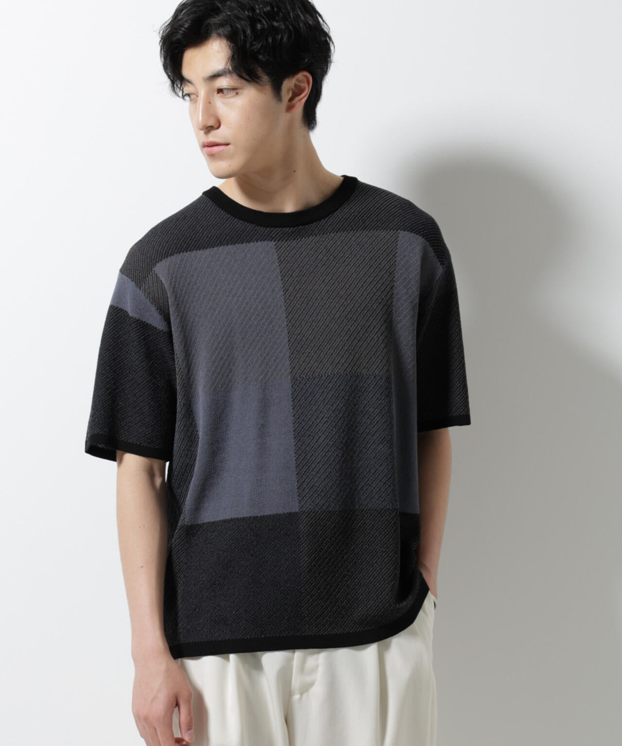 ブロックチェックニットTシャツ 半袖 6725122213