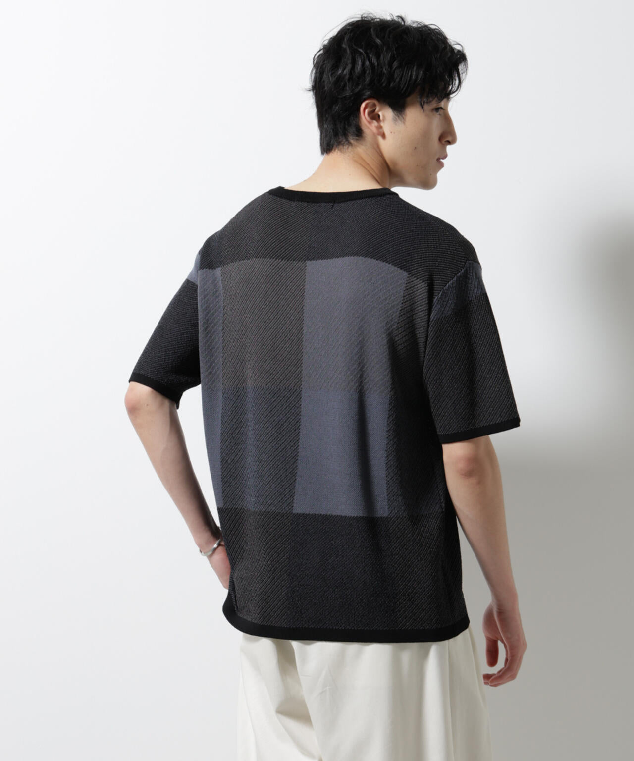 ブロックチェックニットTシャツ 半袖 6725122213