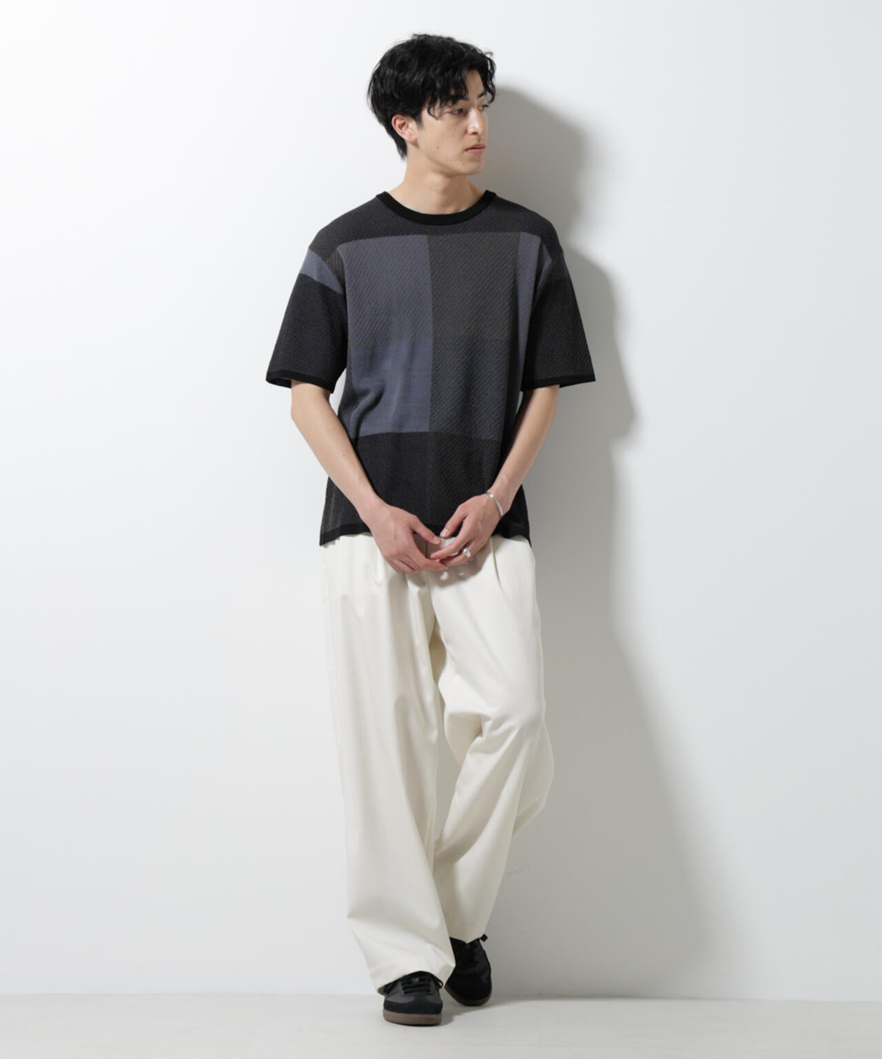 ブロックチェックニットTシャツ 半袖 6725122213