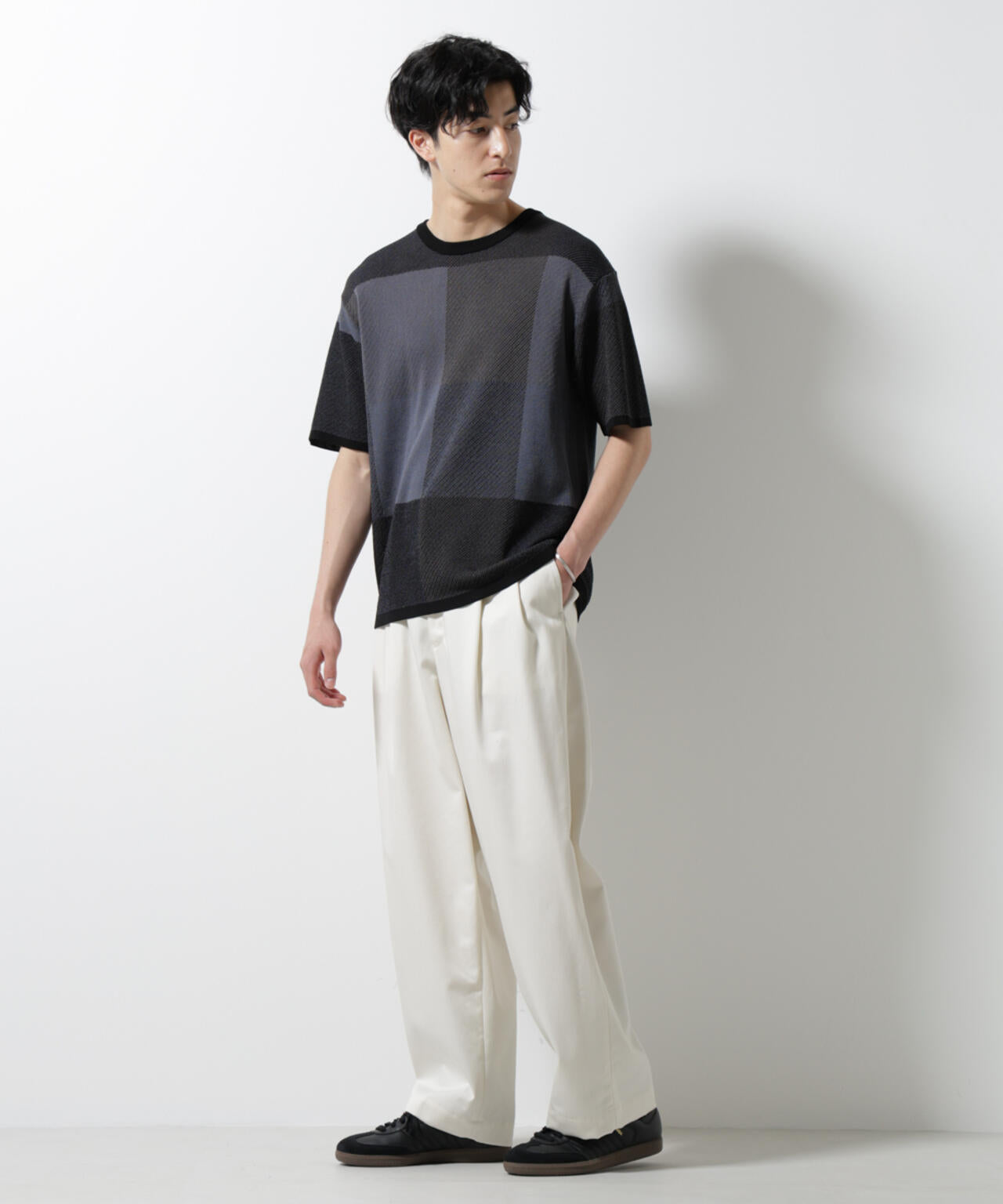 ブロックチェックニットTシャツ 半袖 6725122213