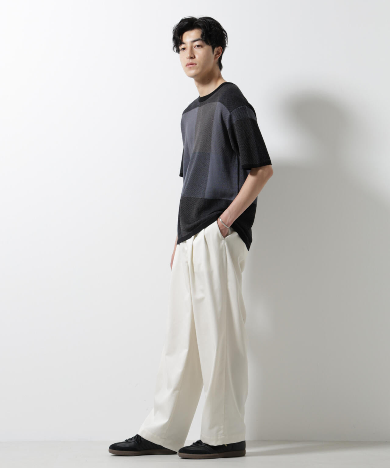 ブロックチェックニットTシャツ 半袖 6725122213