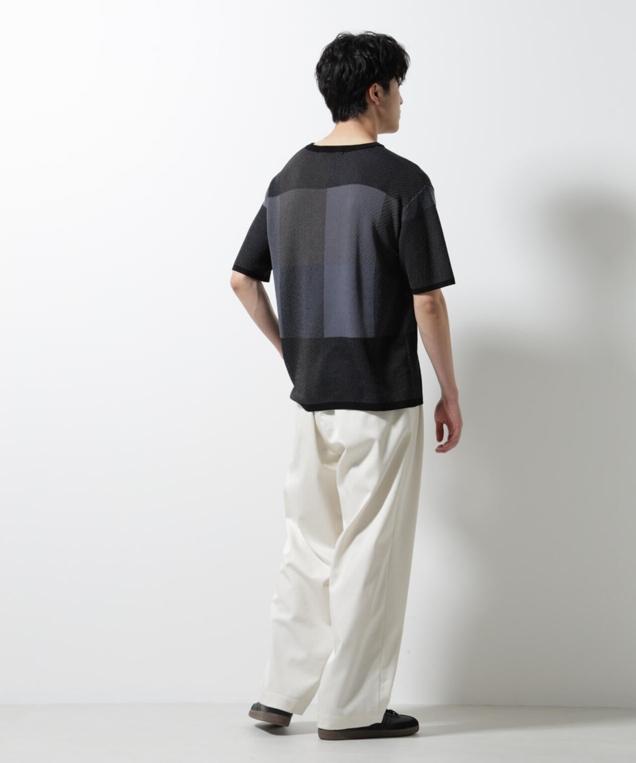 ブロックチェックニットTシャツ 半袖 6725122213