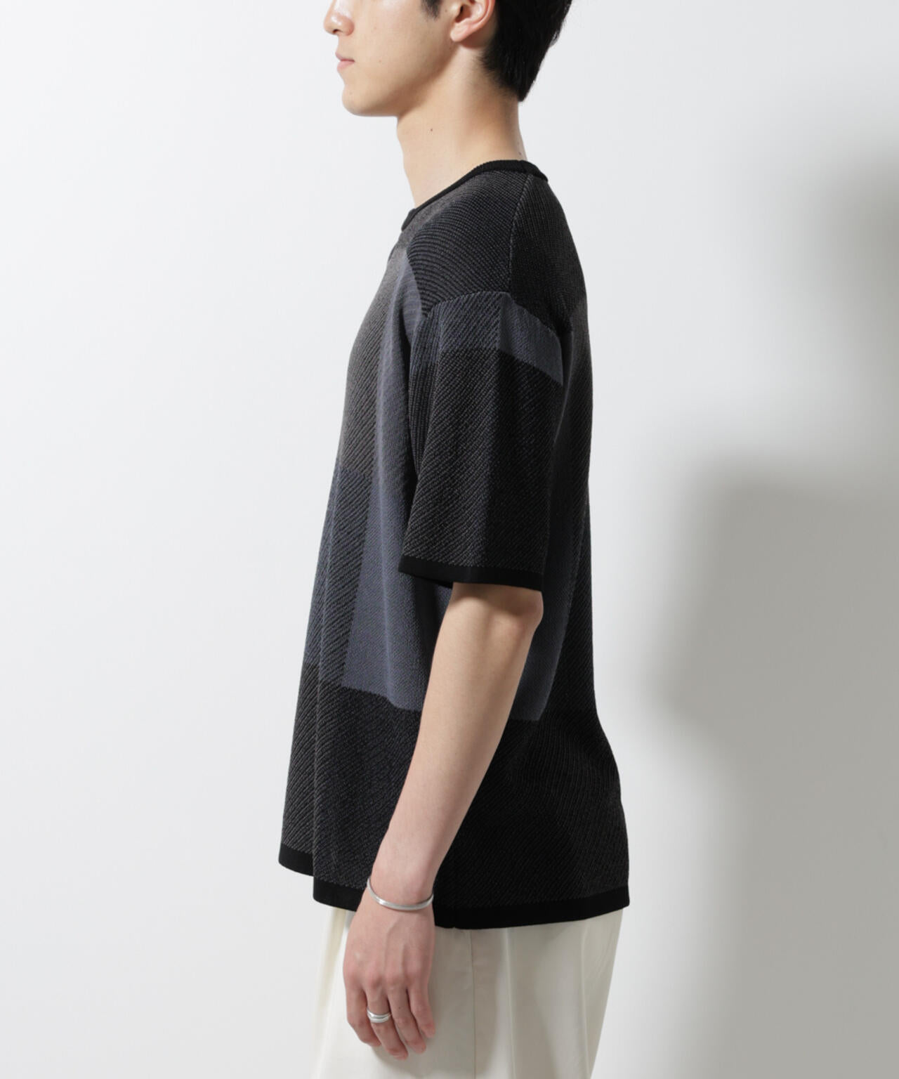 ブロックチェックニットTシャツ 半袖 6725122213