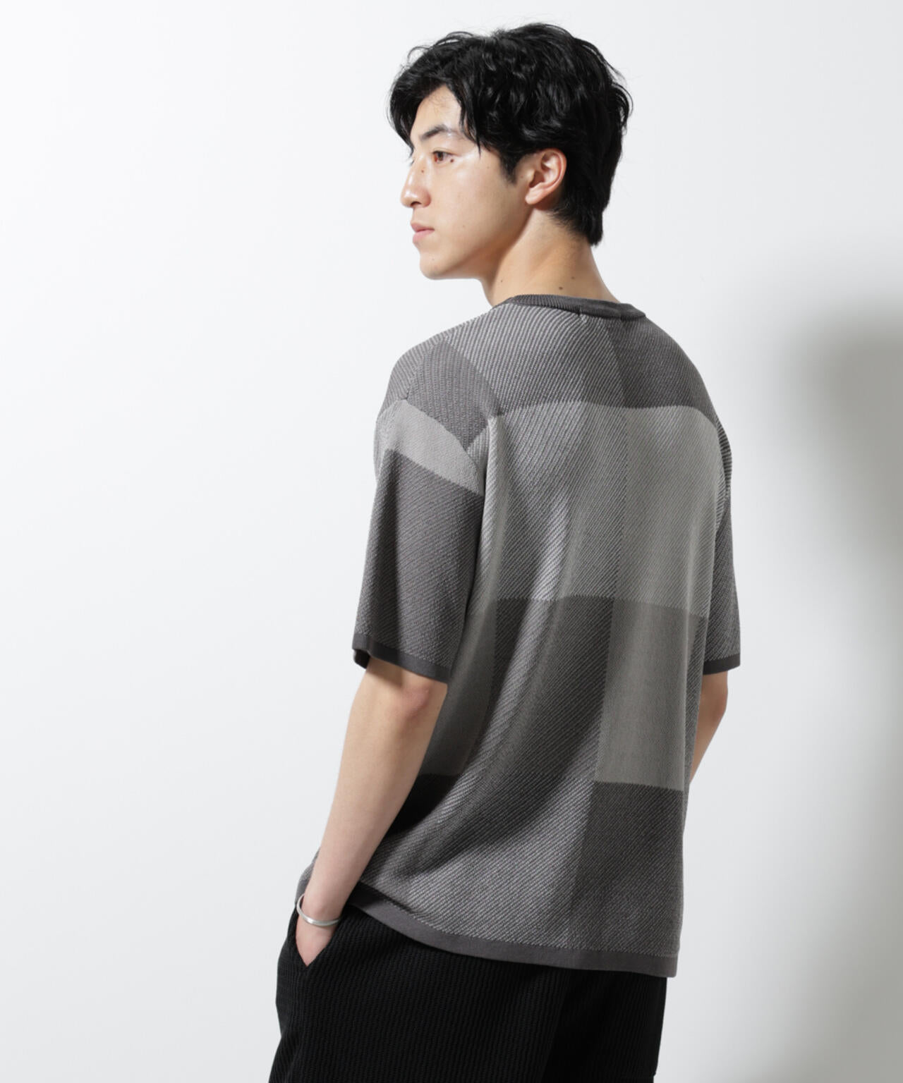 ブロックチェックニットTシャツ 半袖 6725122213