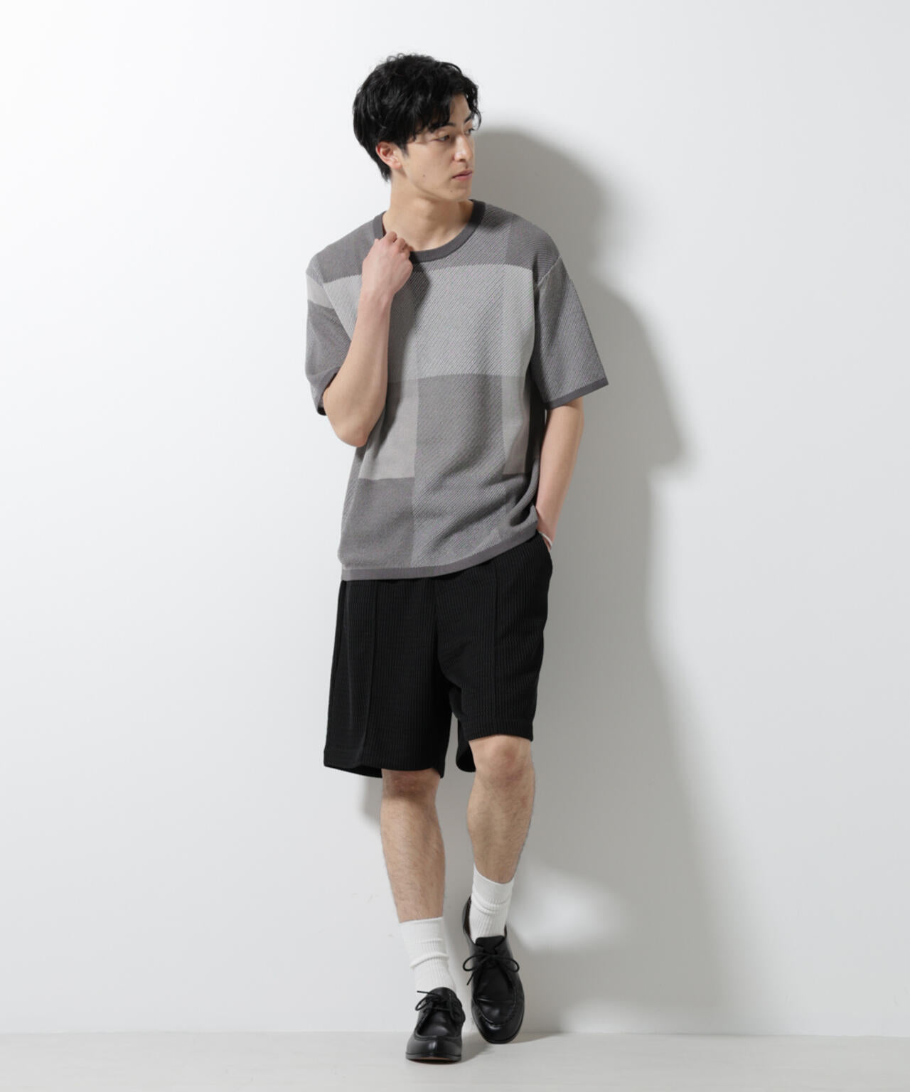 ブロックチェックニットTシャツ 半袖 6725122213