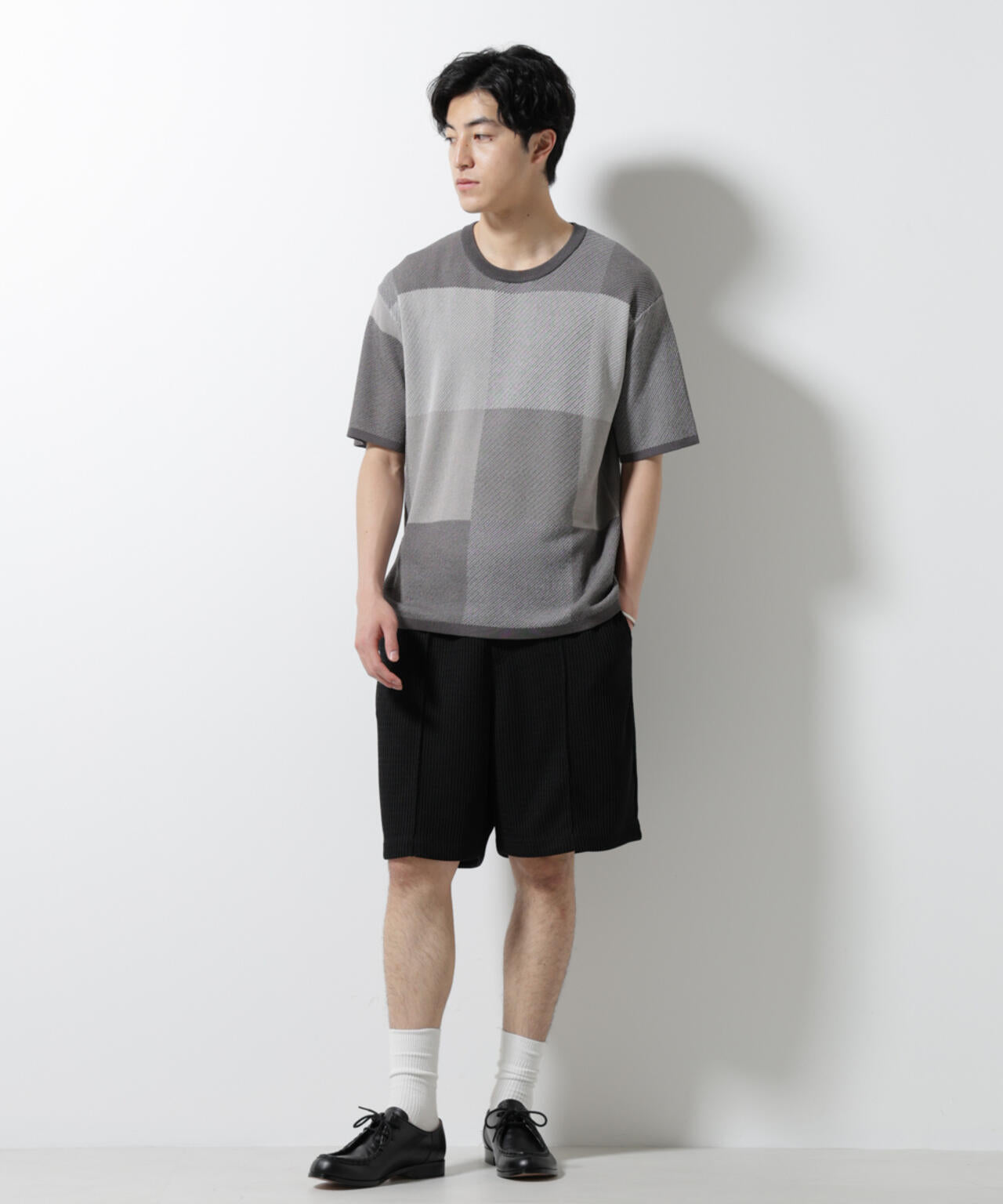 ブロックチェックニットTシャツ 半袖 6725122213