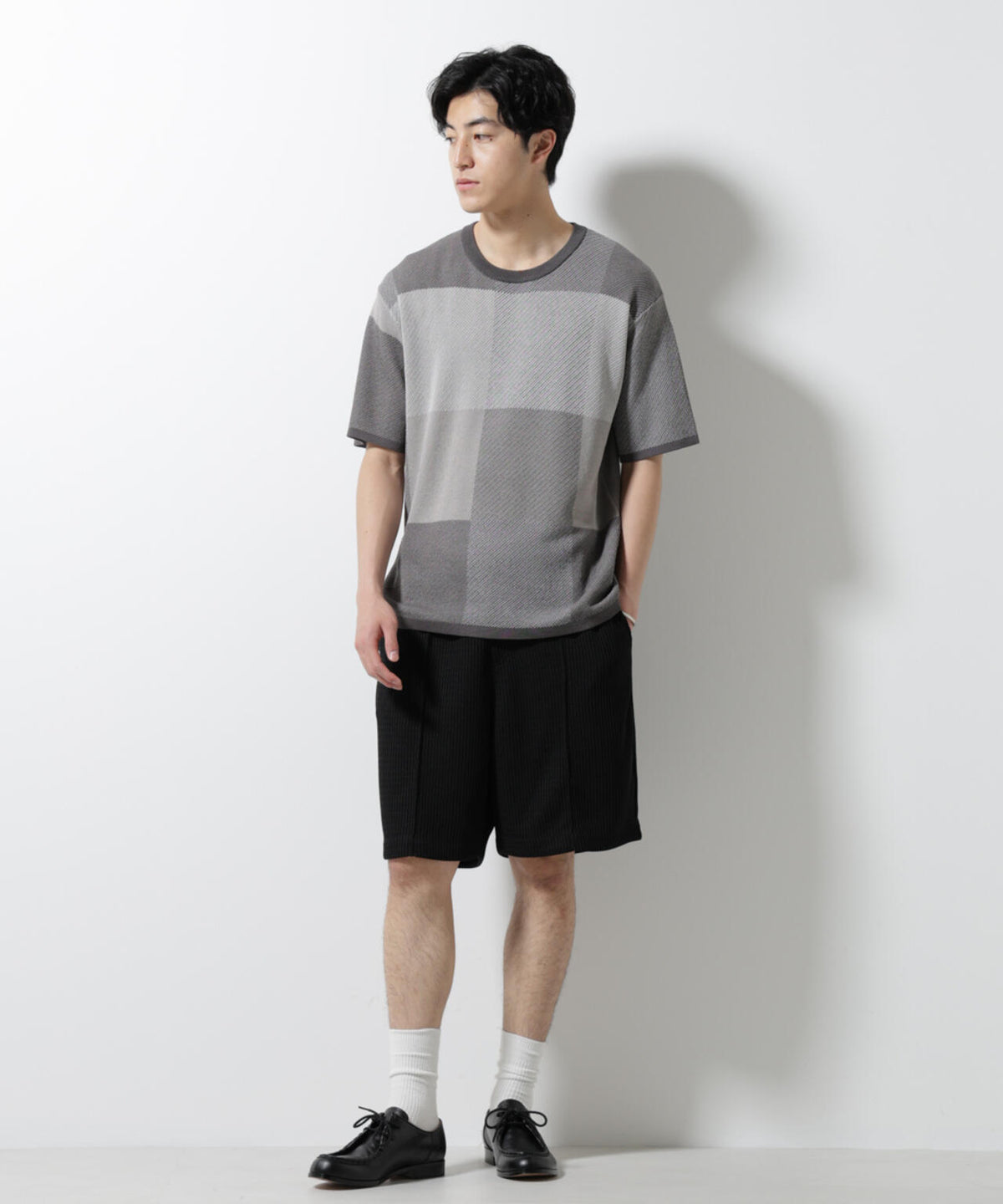 ブロックチェックニットTシャツ 半袖 6725122213