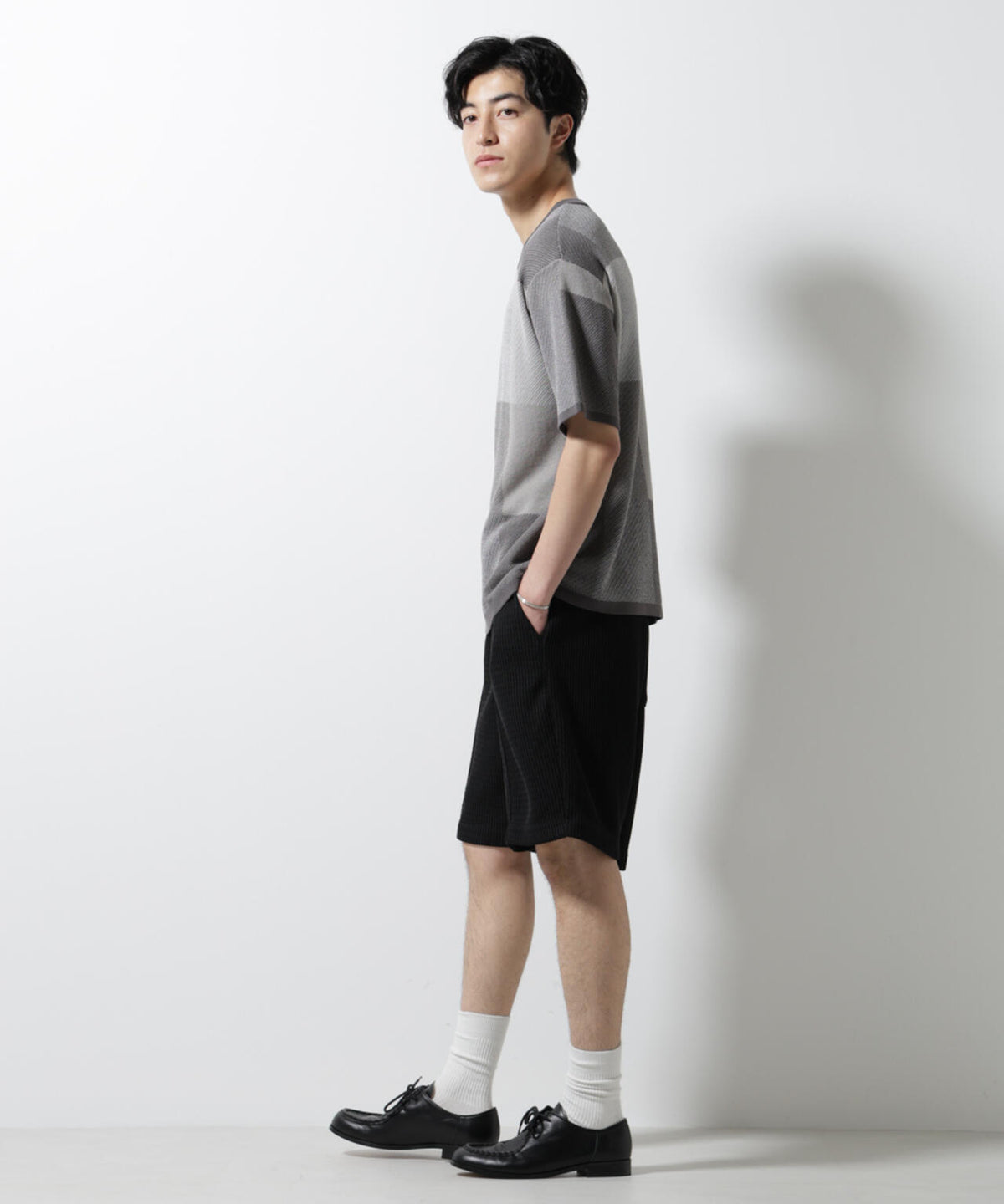 ブロックチェックニットTシャツ 半袖 6725122213