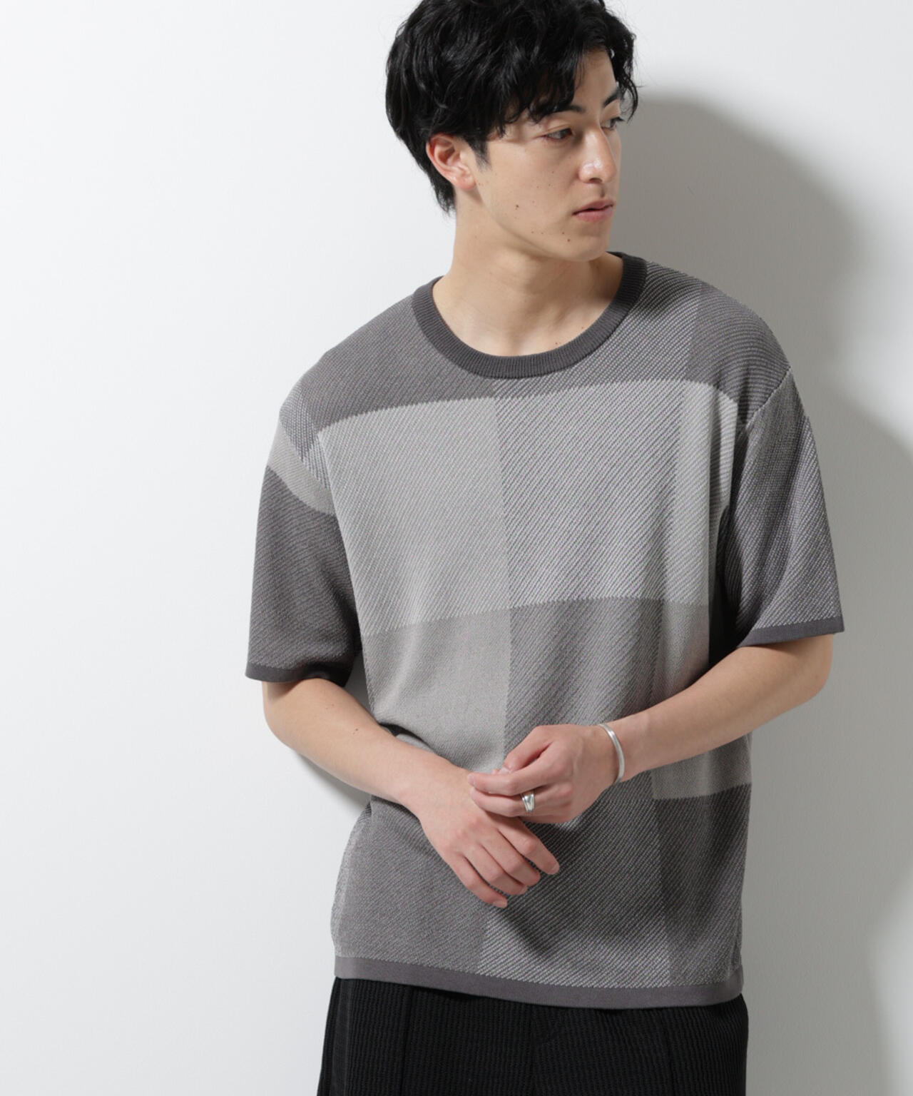 ブロックチェックニットTシャツ 半袖 6725122213