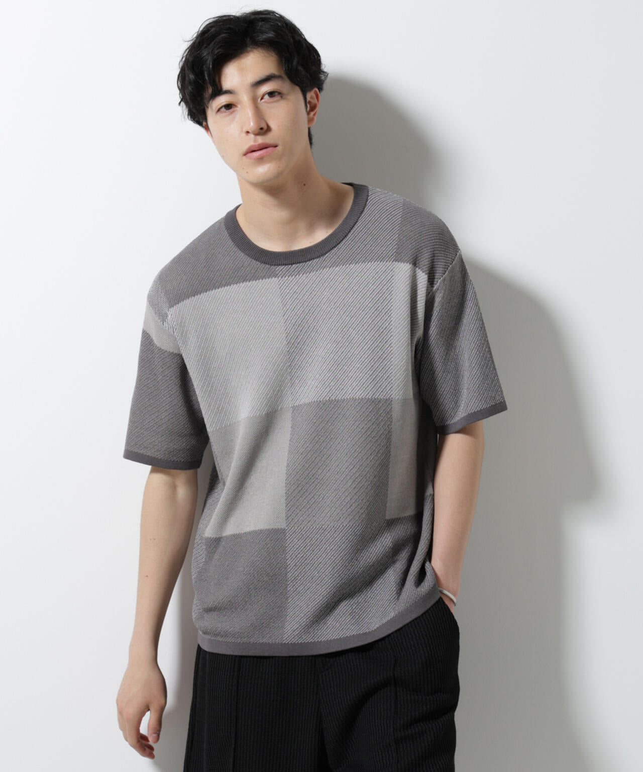 ブロックチェックニットTシャツ 半袖 6725122213
