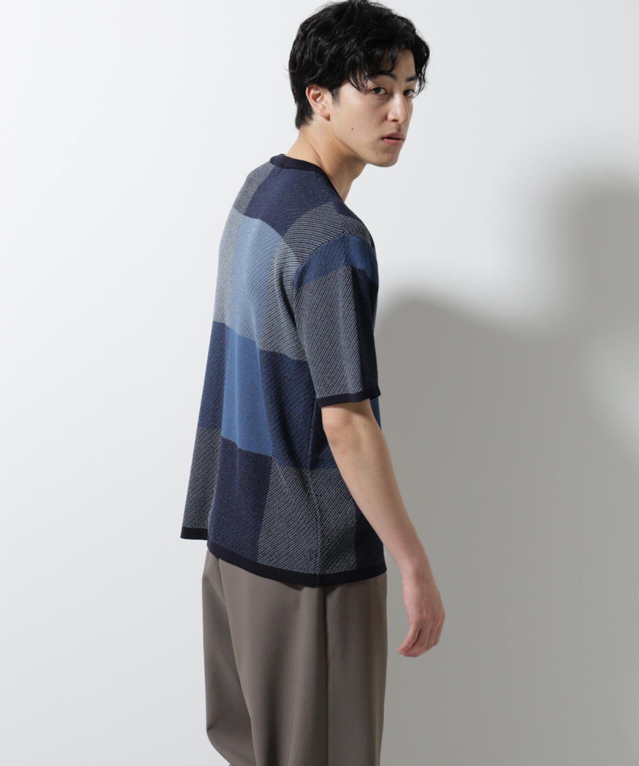 ブロックチェックニットTシャツ 半袖 6725122213