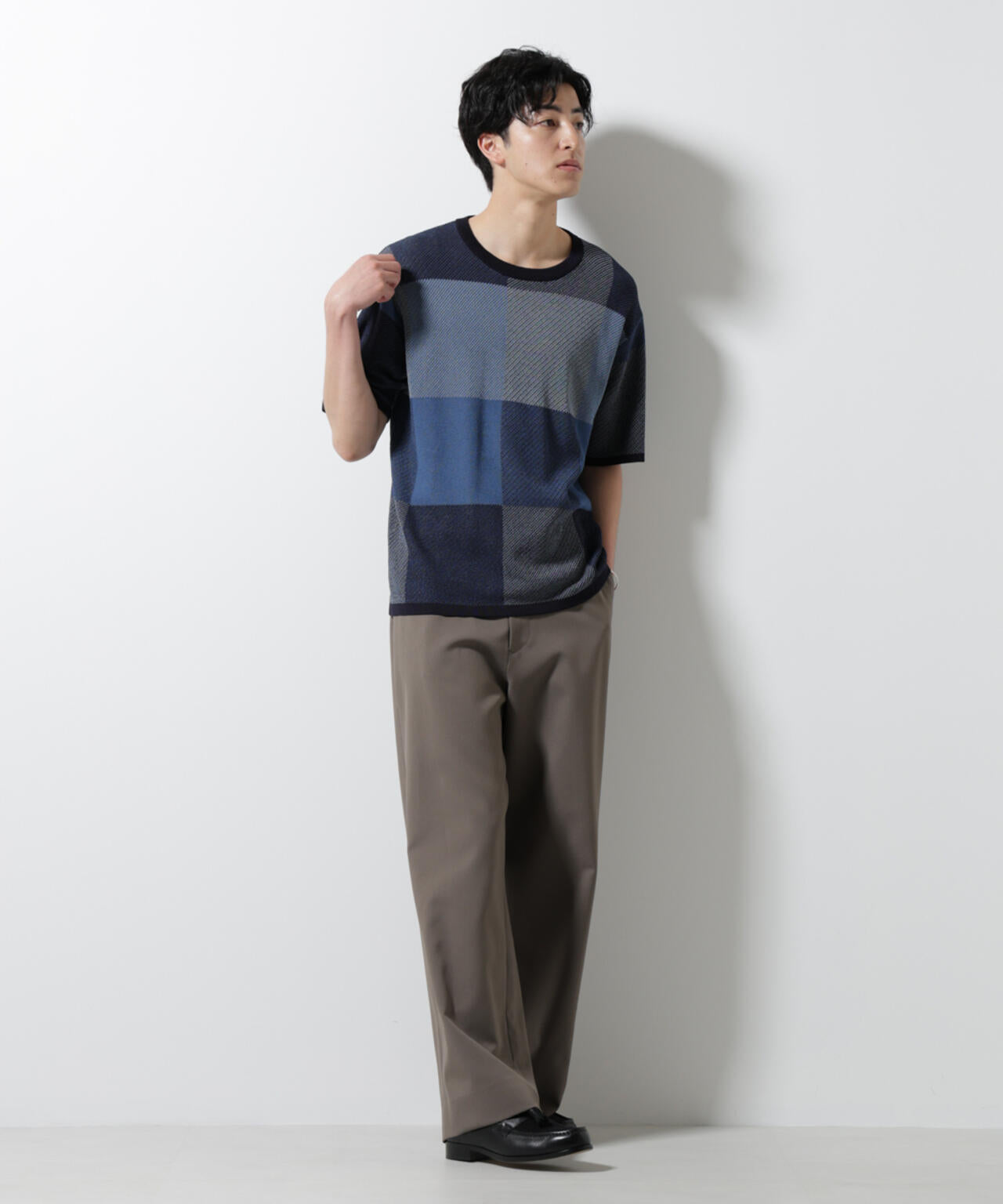 ブロックチェックニットTシャツ 半袖 6725122213