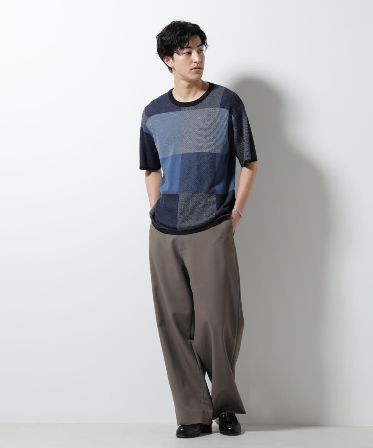 ブロックチェックニットTシャツ 半袖 6725122213