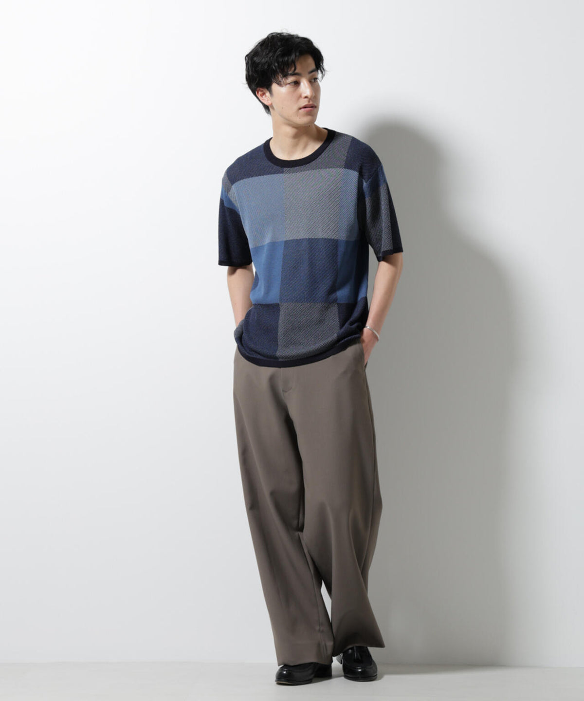 ブロックチェックニットTシャツ 半袖 6725122213