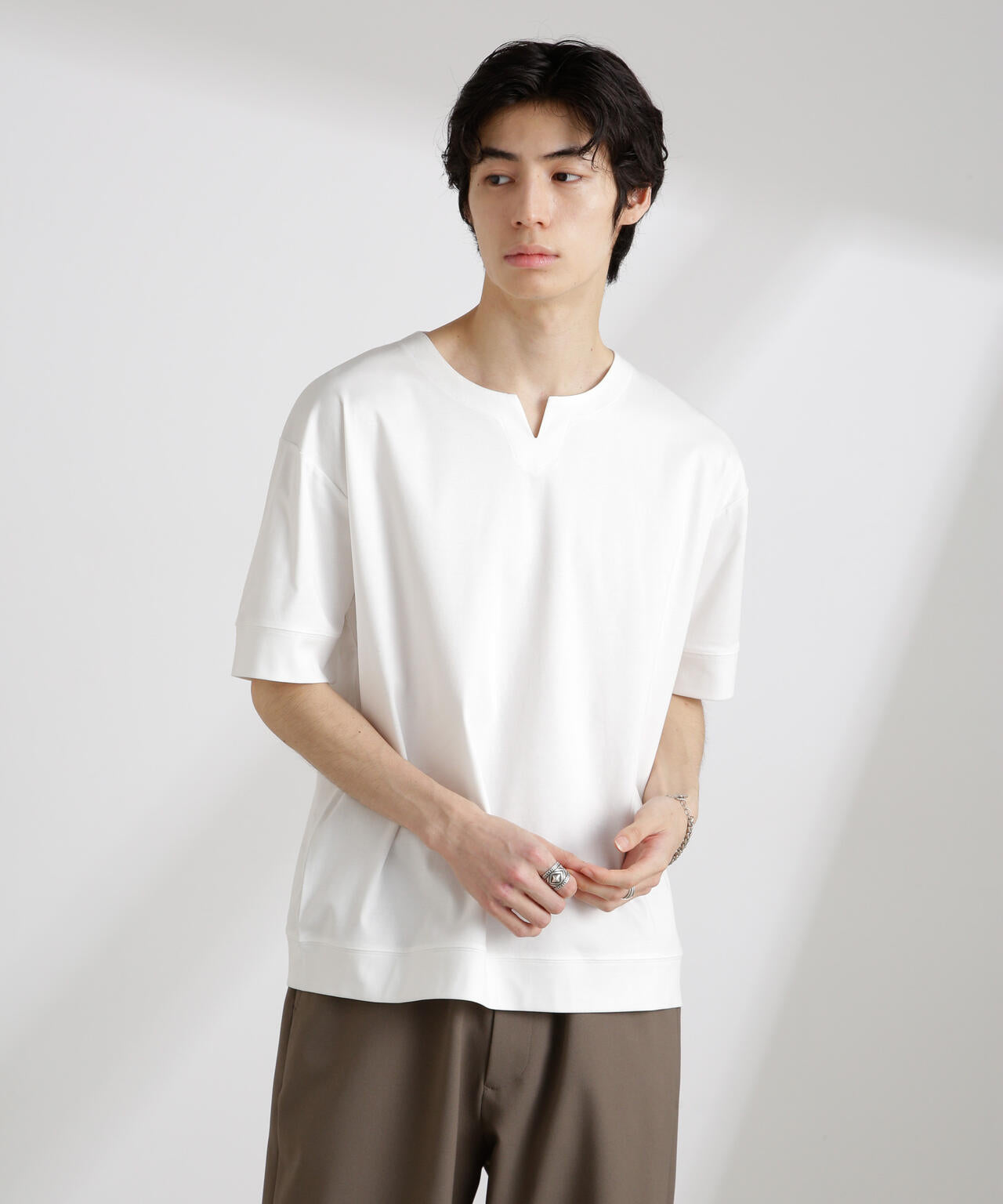 50/-シルケットスムースキーネックTシャツ 6725124208