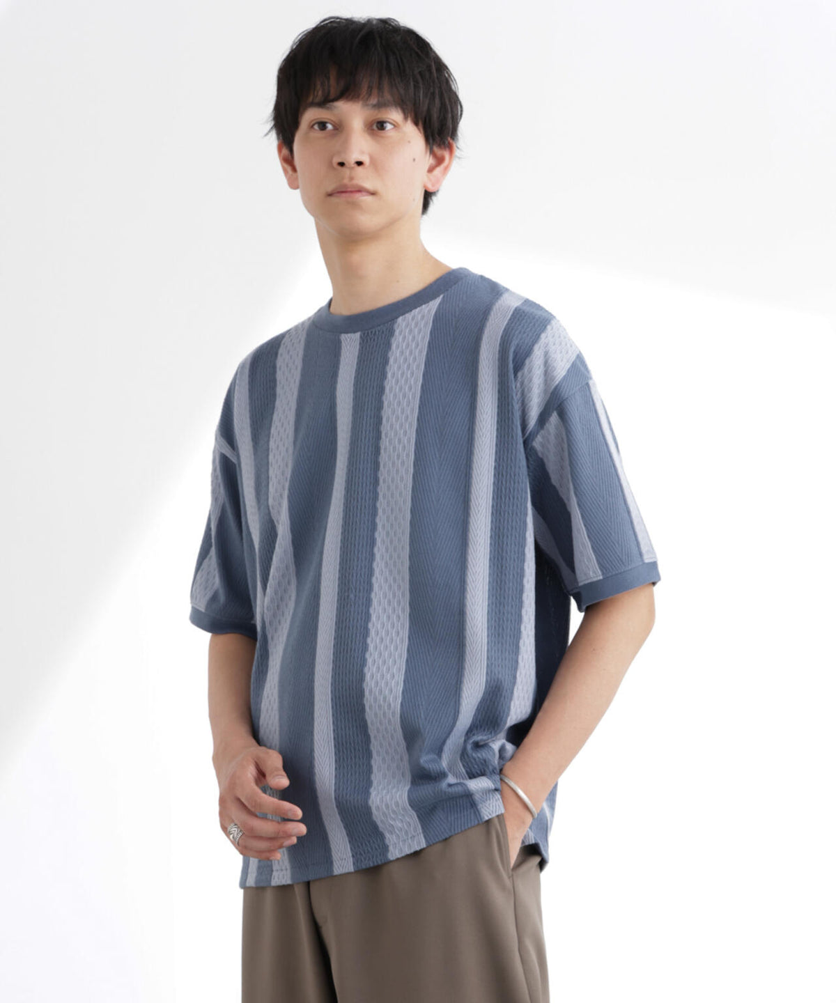 ストライプジャガードTシャツ 半袖 6725124221