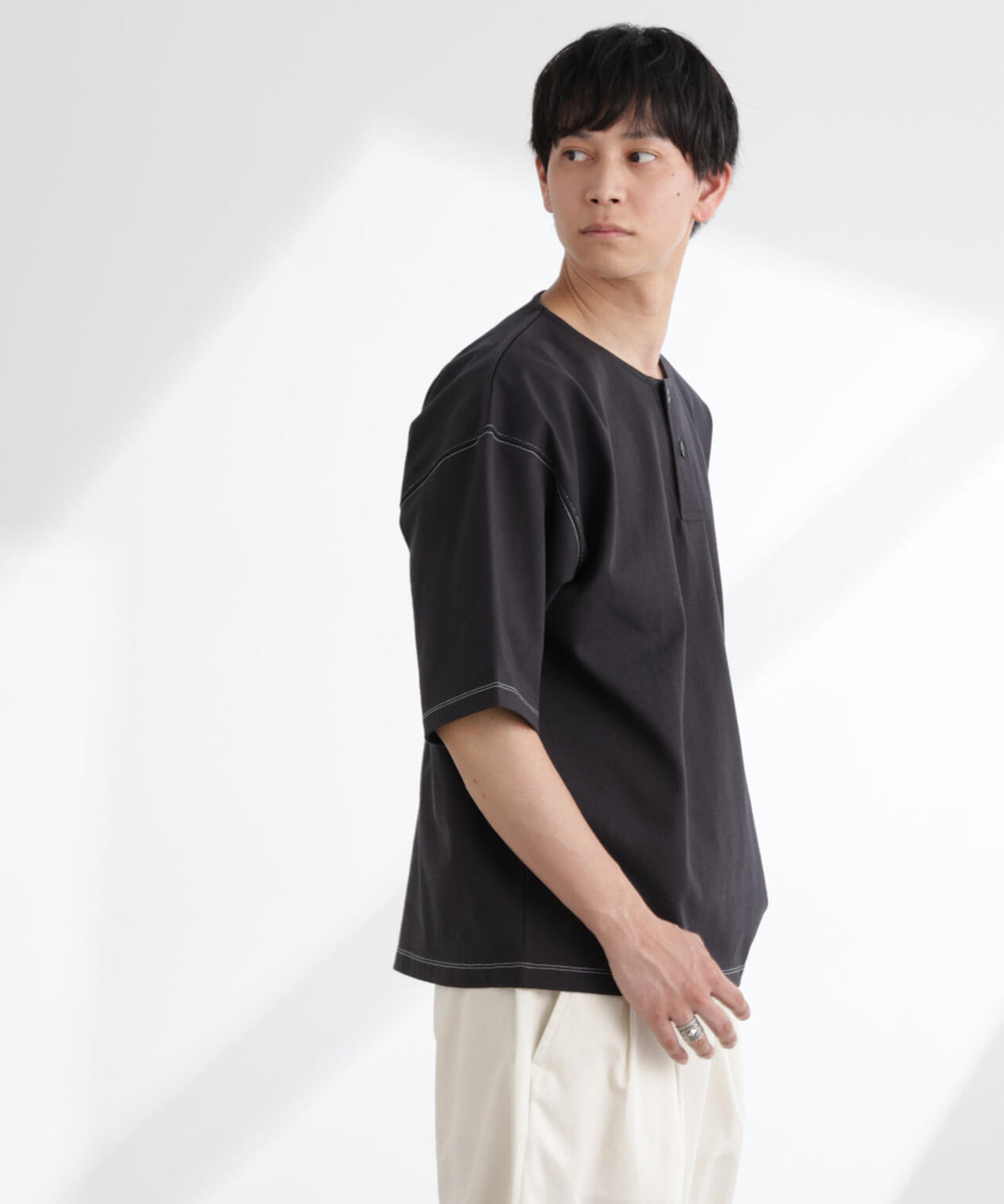 ヘビーオンスワイドヘンリーネックTシャツ 半袖 6725124227