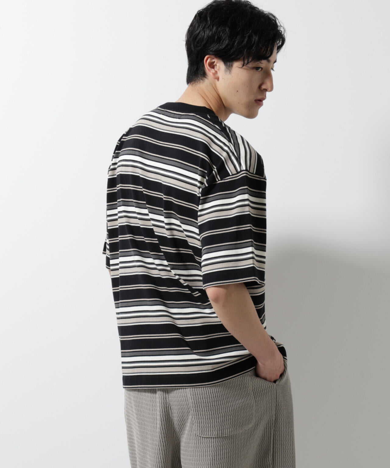 マルチボーダーリラックスTシャツ 半袖 6725124237