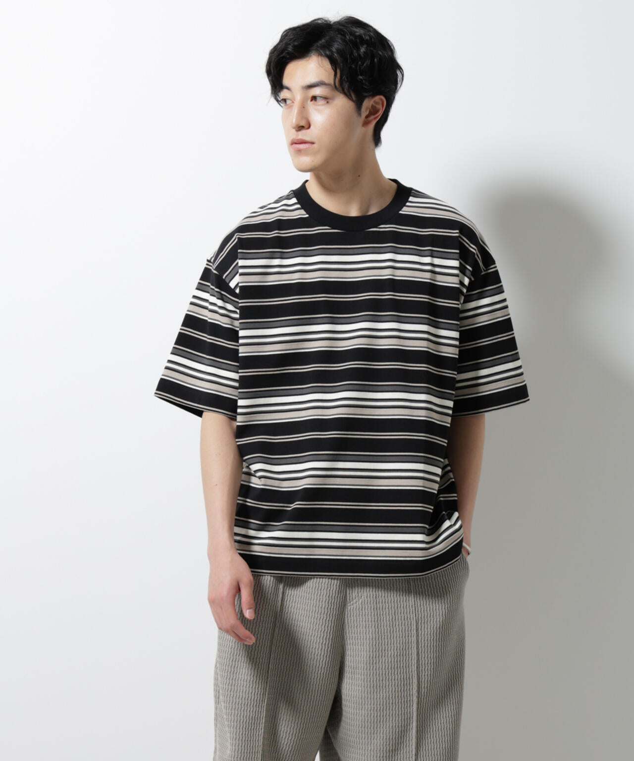 マルチボーダーリラックスTシャツ 半袖 6725124237