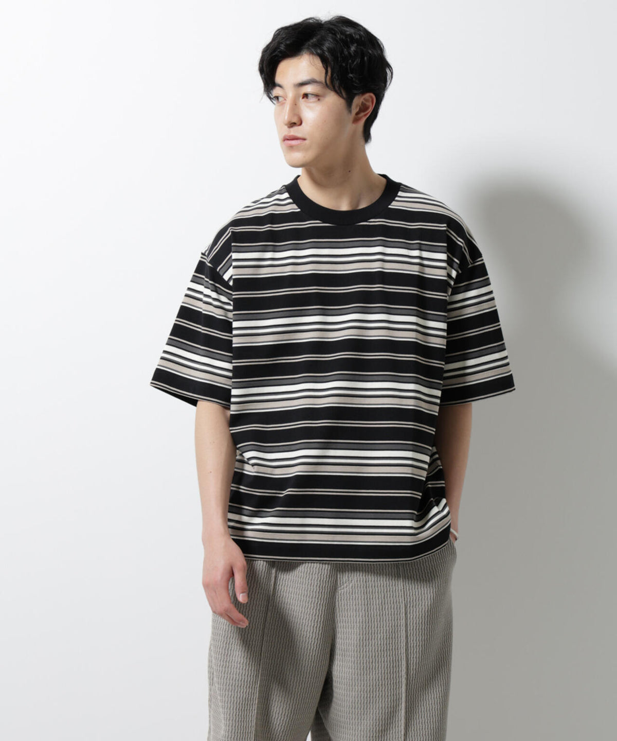 マルチボーダーリラックスTシャツ 半袖 6725124237