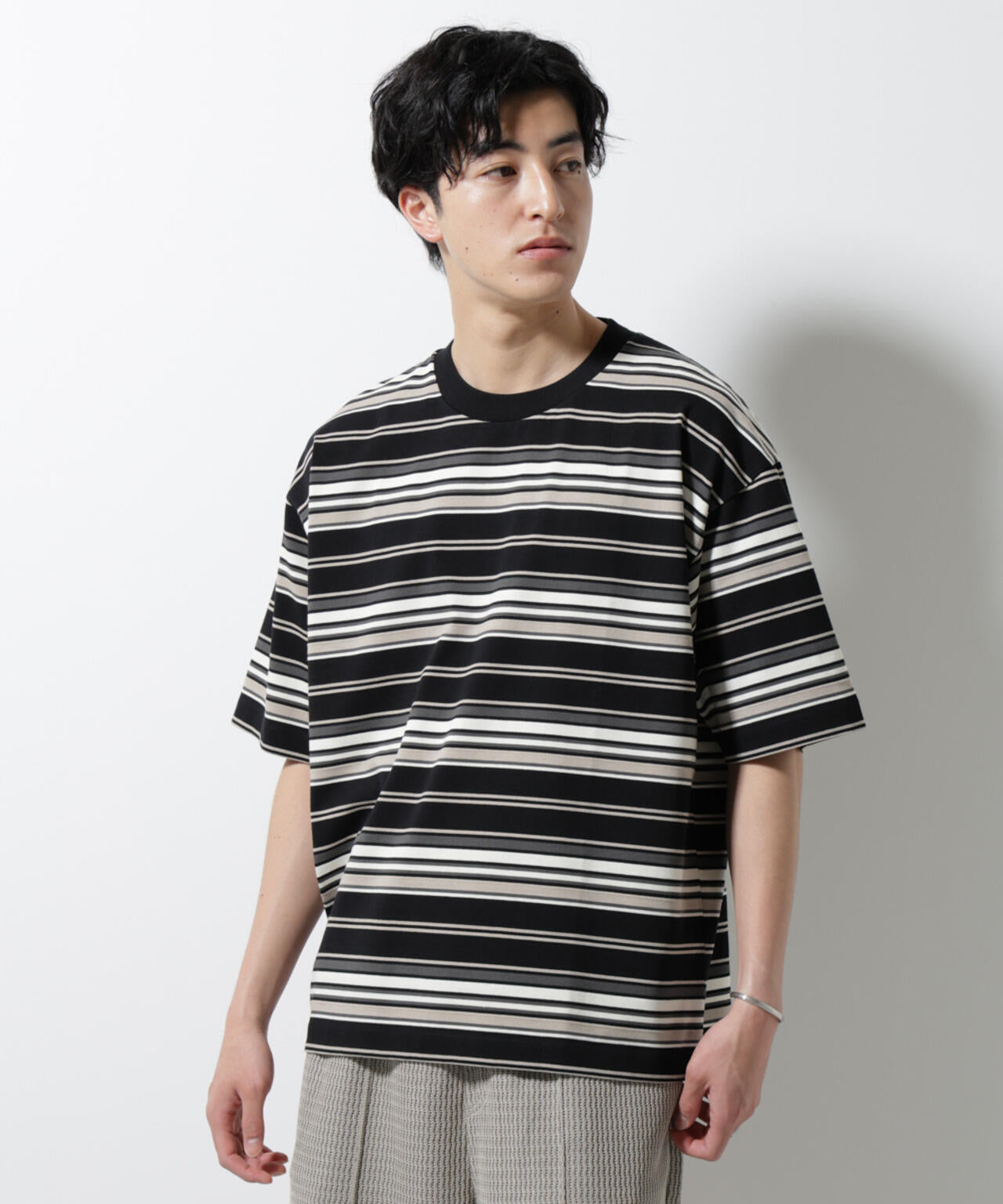 マルチボーダーリラックスTシャツ 半袖 6725124237