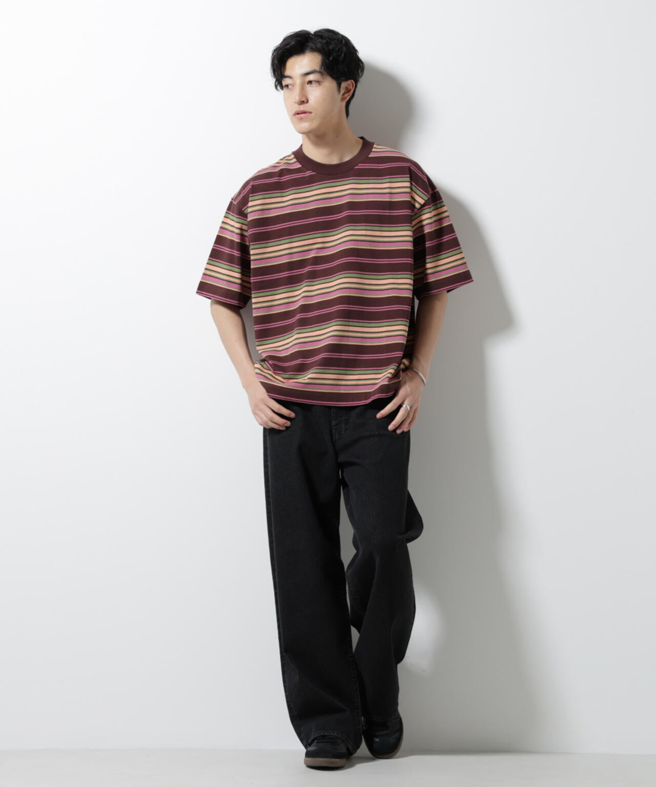 マルチボーダーリラックスTシャツ 半袖 6725124237