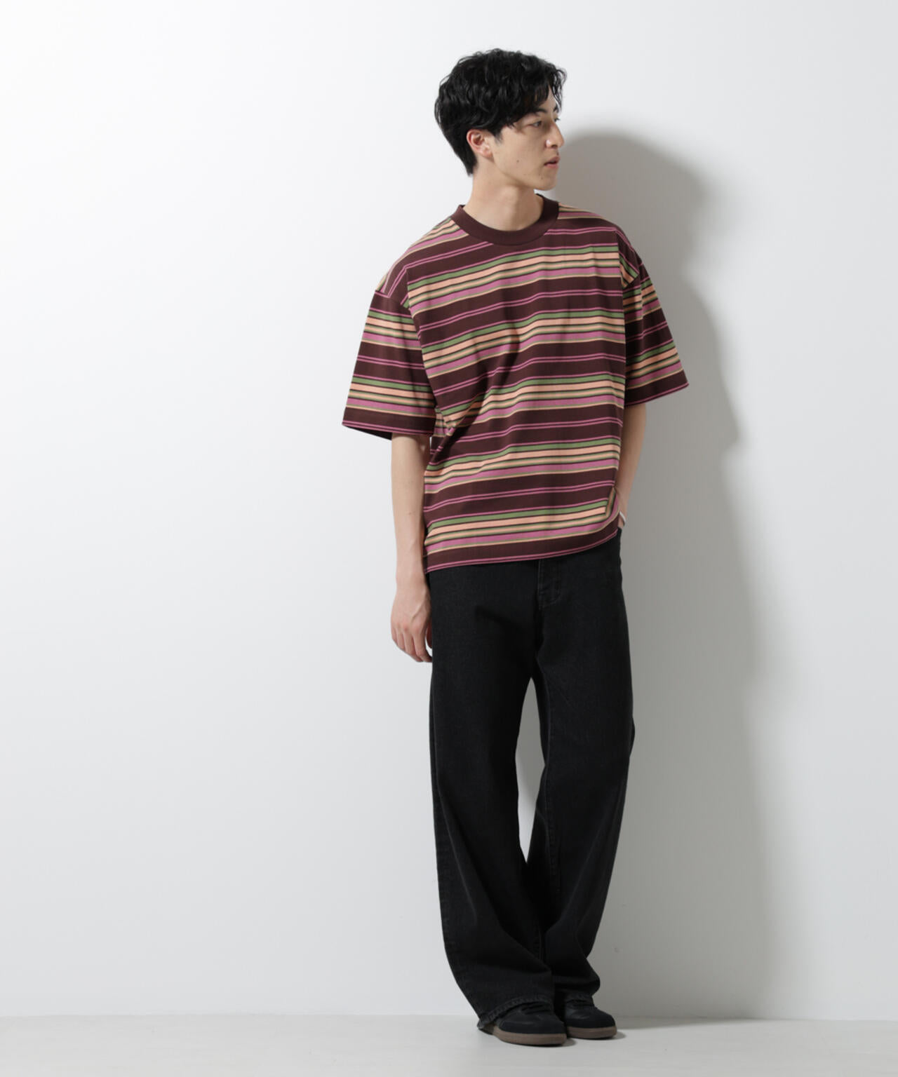 マルチボーダーリラックスTシャツ 半袖 6725124237